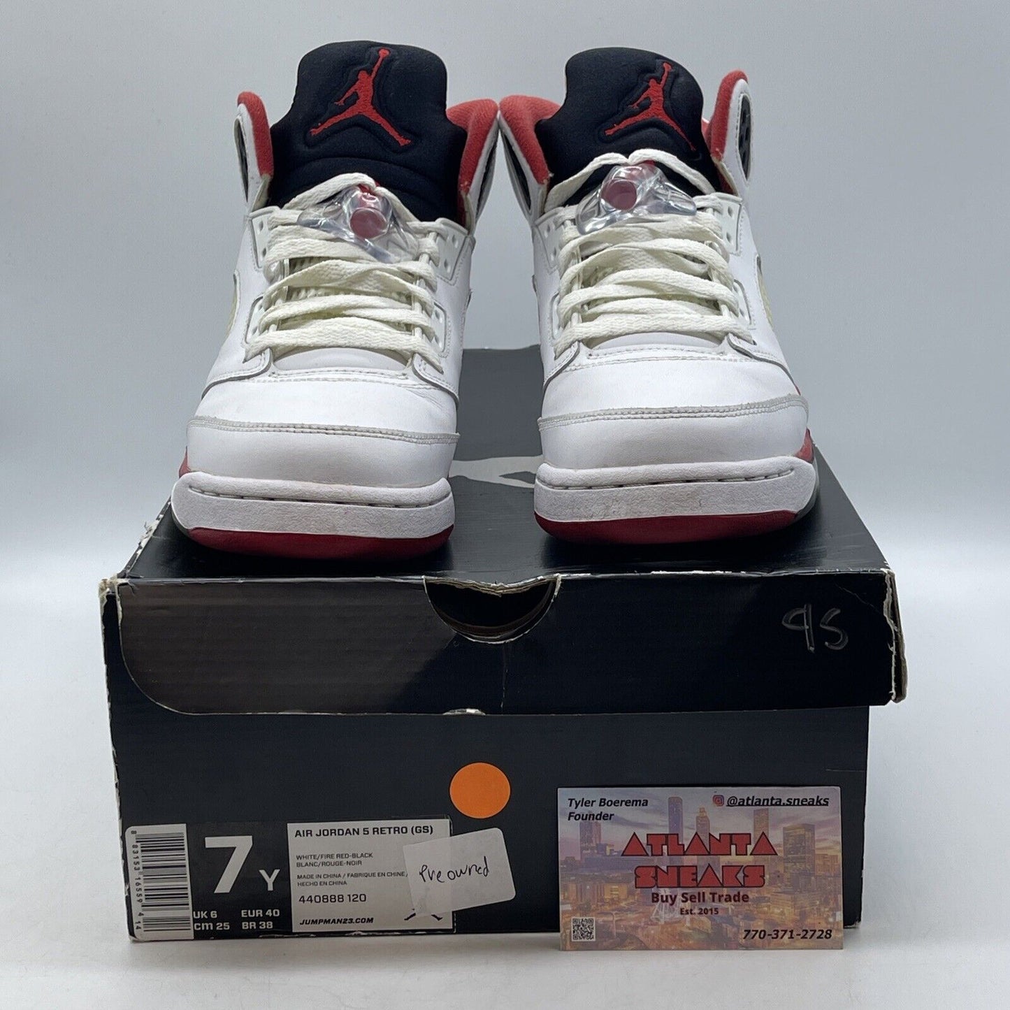 Size 7Y - Air Jordan 5 Retro 2013 Fire Red White Black Leather (440888-120)