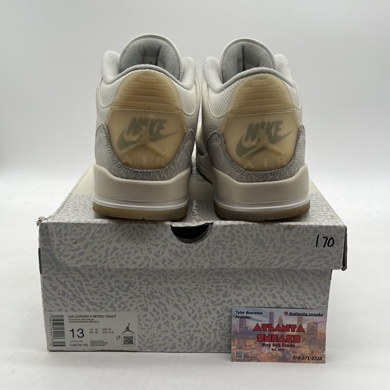 Size 13 - Air Jordan 3 Retro Craft Ivory/Grey White Leather (FJ9579-100)