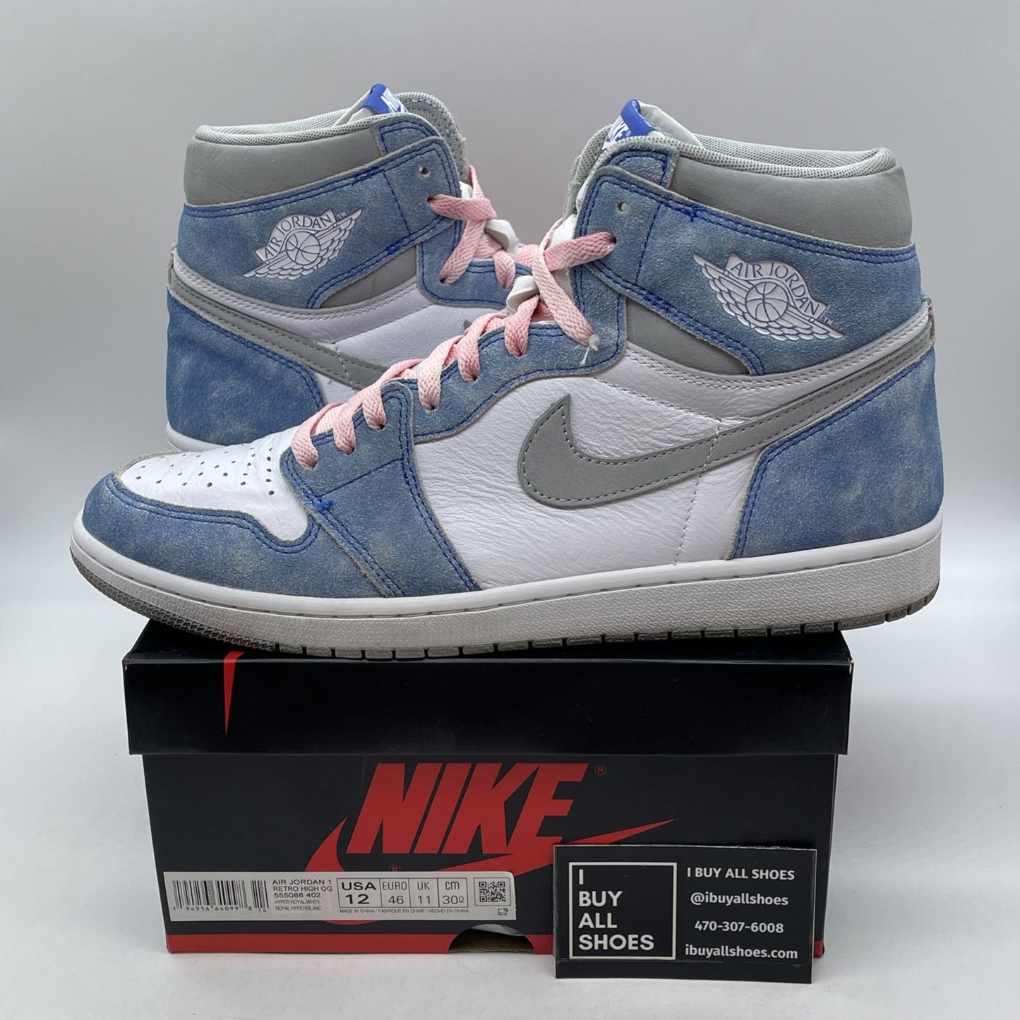 Size 12 - Jordan 1 Retro OG High Hyper Royal White Blue Suede (555088-402)