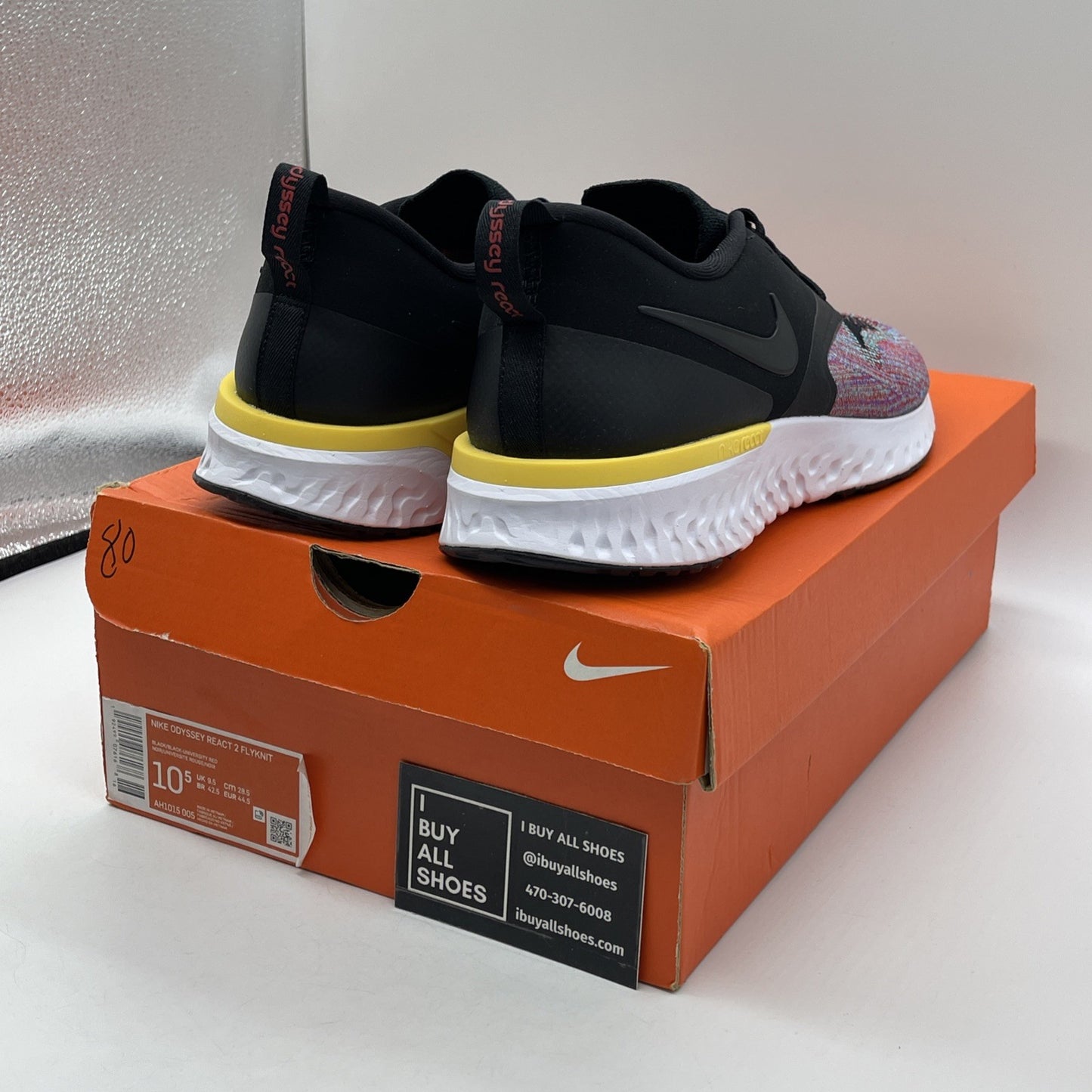 Size 10.5 - Nike Odyssey React Flyknit 2 Black Multi Blue Suede (AH1015-005)