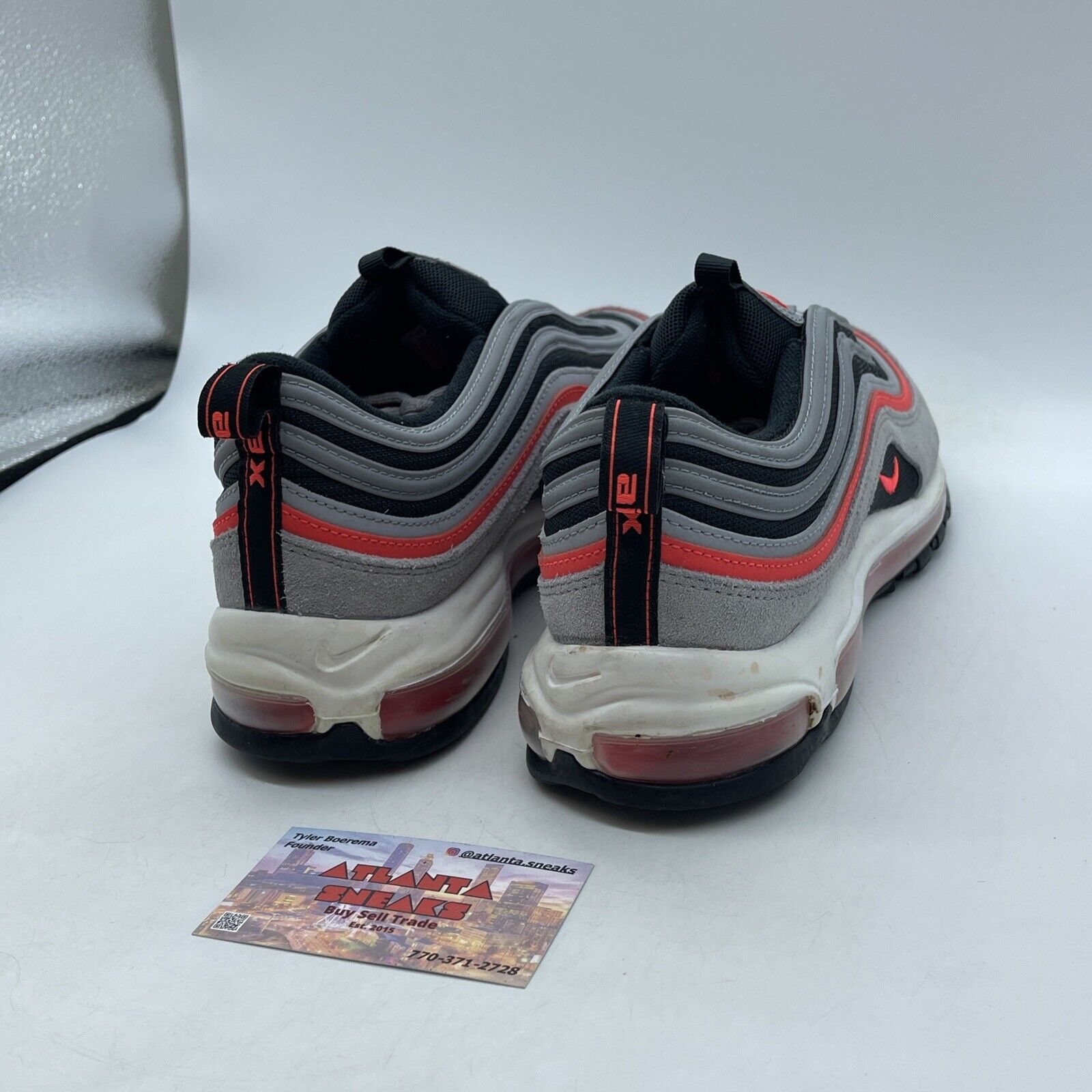 Size 10.5 - Nike Air Max 97 Wolf Grey Radiant Red Black Grey Suede (DB4611-002)