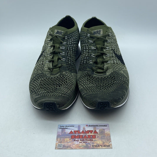 Size 11 - Nike Flyknit Racer Earth Tones Green Black White Suede (862713-300)