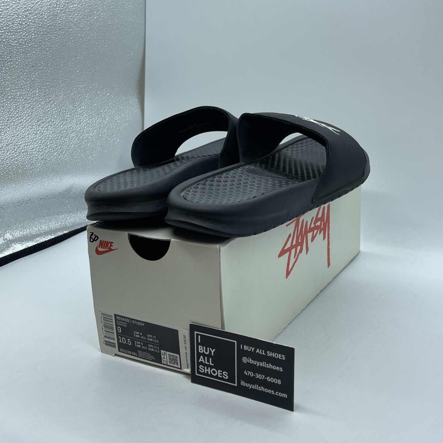Size 9 - Nike x Stussy Benassi Slide Black Suede Rubber (DC5239-001)