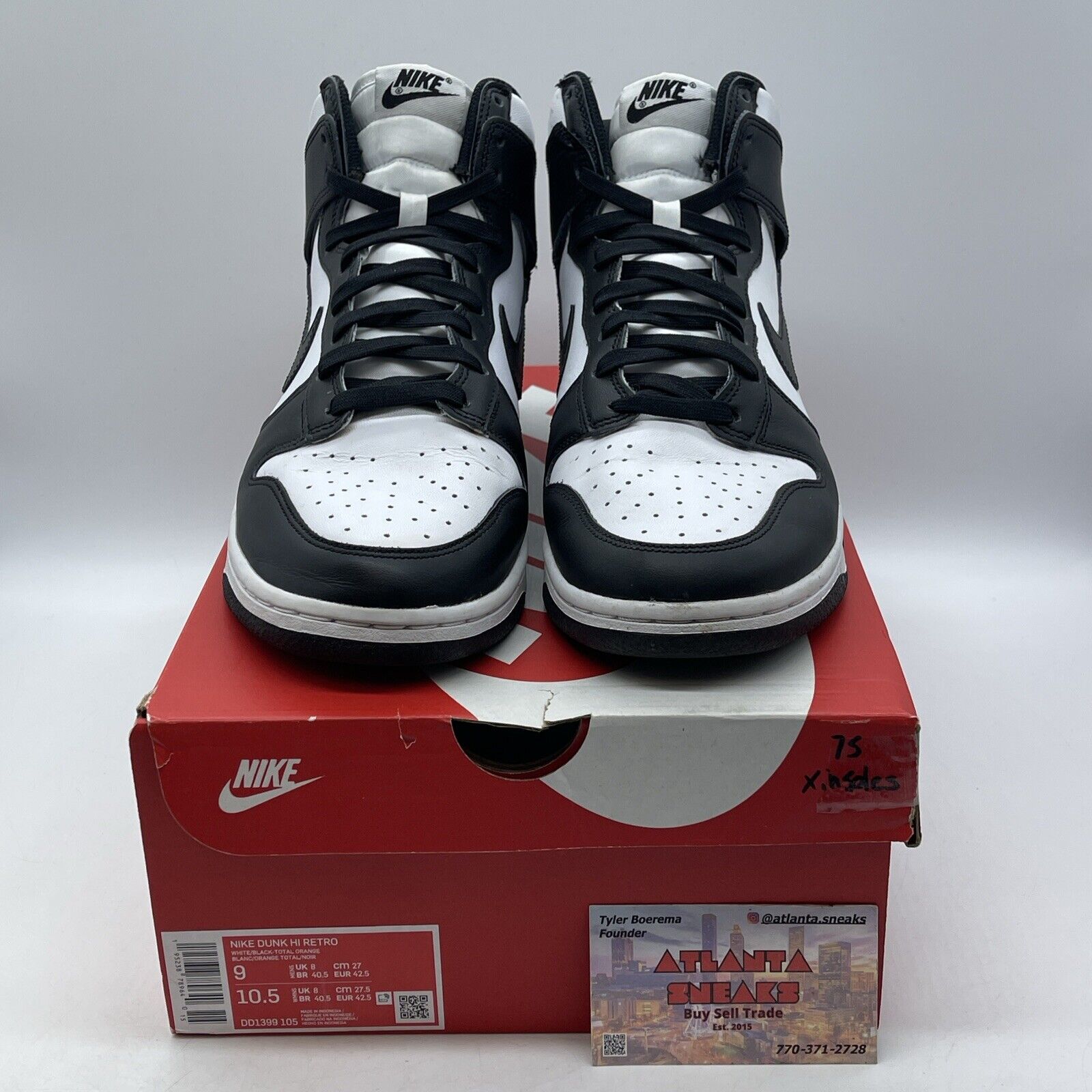 Size 9 - Nike Dunk High Black White Leather (DD1399-105)