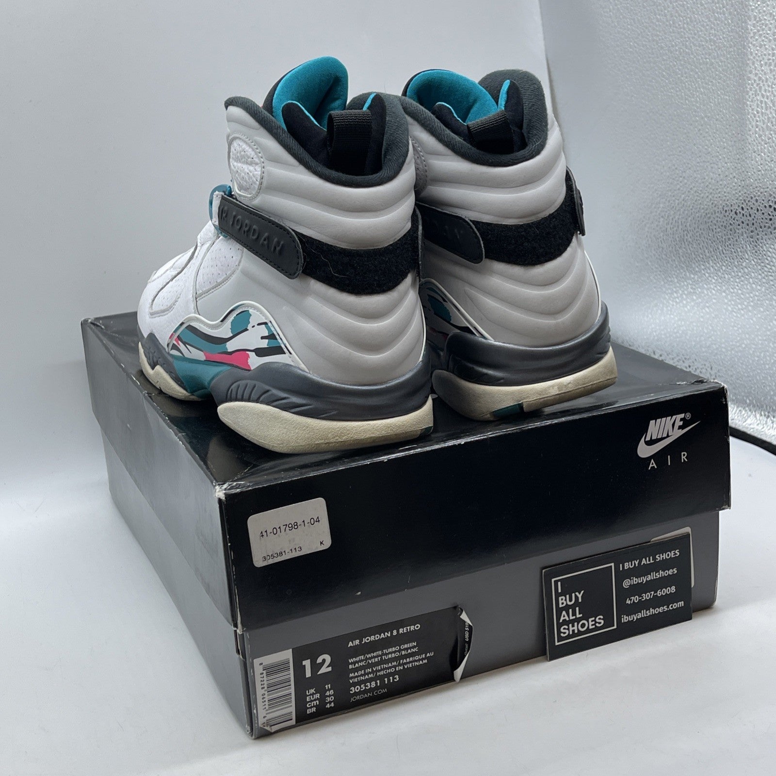 Size 12 - Air Jordan 8 Retro South Beach White Grey Leather (305381-113)