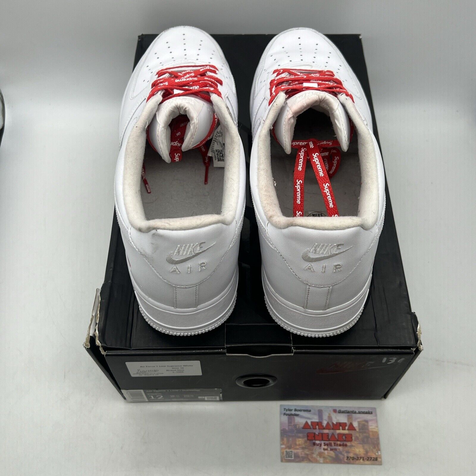 Size 12 - Nike Air Force 1 x Supreme Low Box Logo - White Red Leather CU9225-100