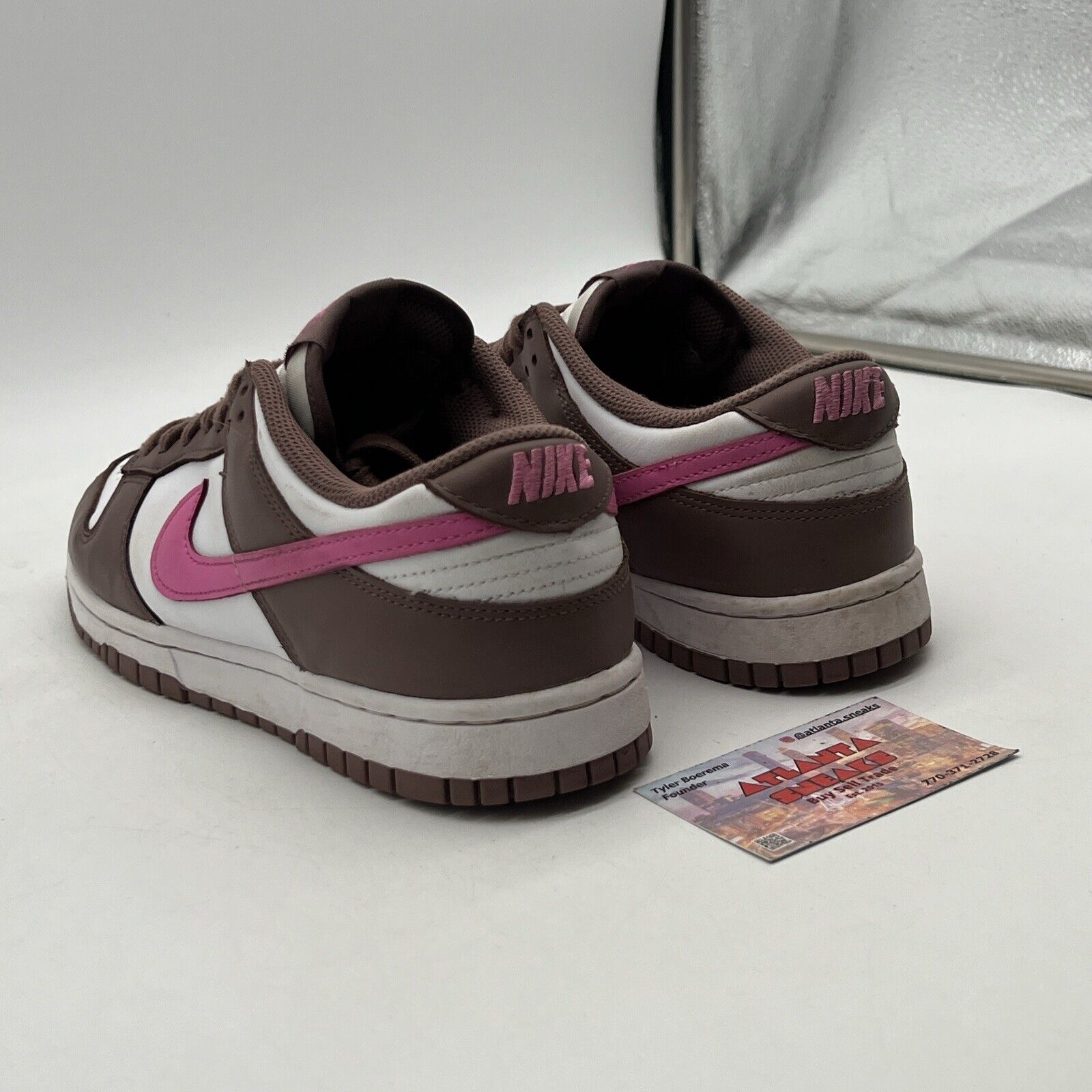 Size 9.5W - Nike Dunk Low Smokey Mauve Playful Pink White Leather (FZ3611-208)