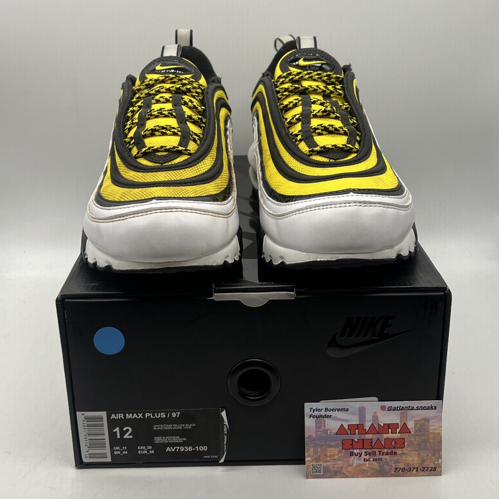 Size 12 - Nike Air Max Plus 97 Frequency Pack Yellow White Black (AV7936-100)