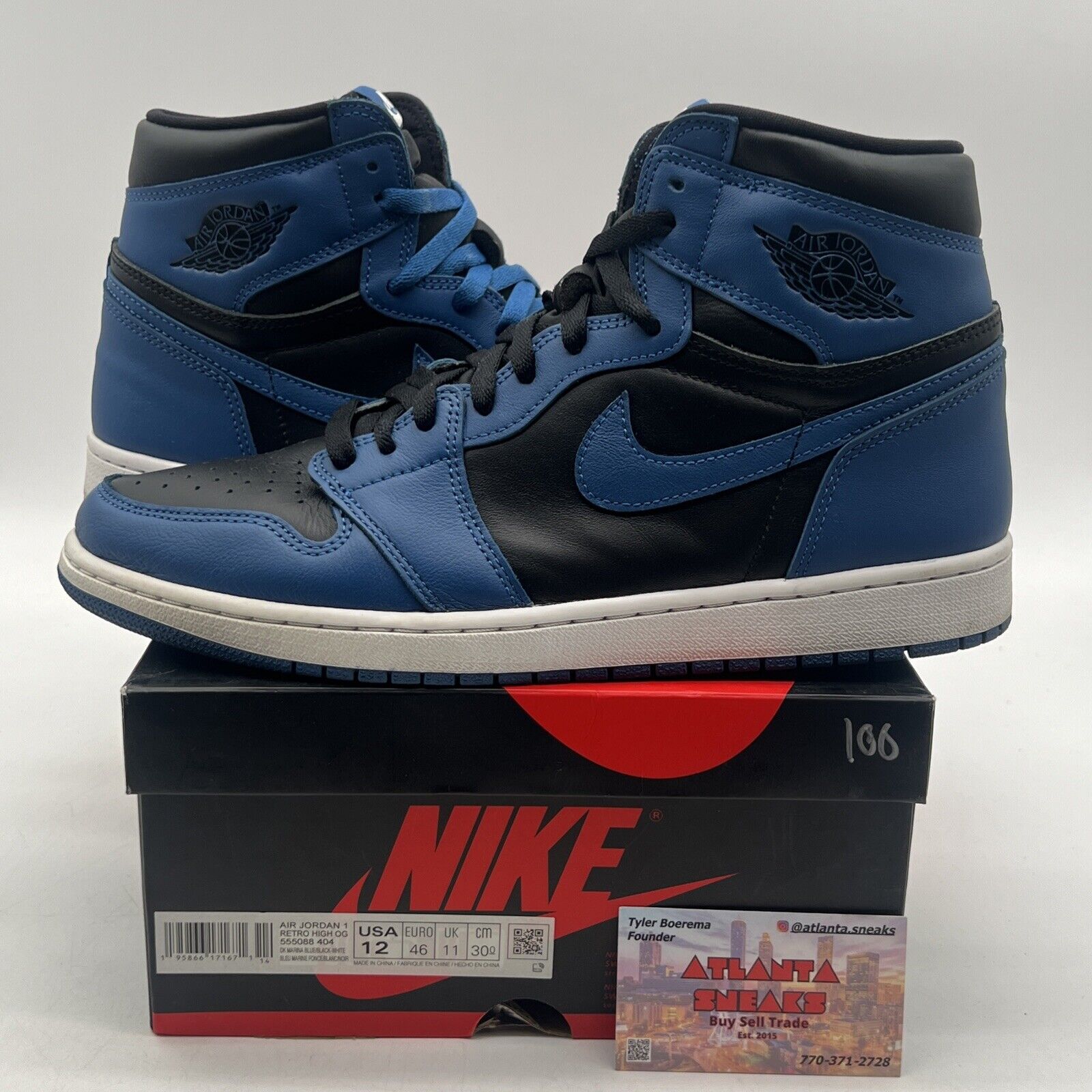 Size 12 - Jordan 1 Retro OG High Dark Marina Blue Black White (555088-404)