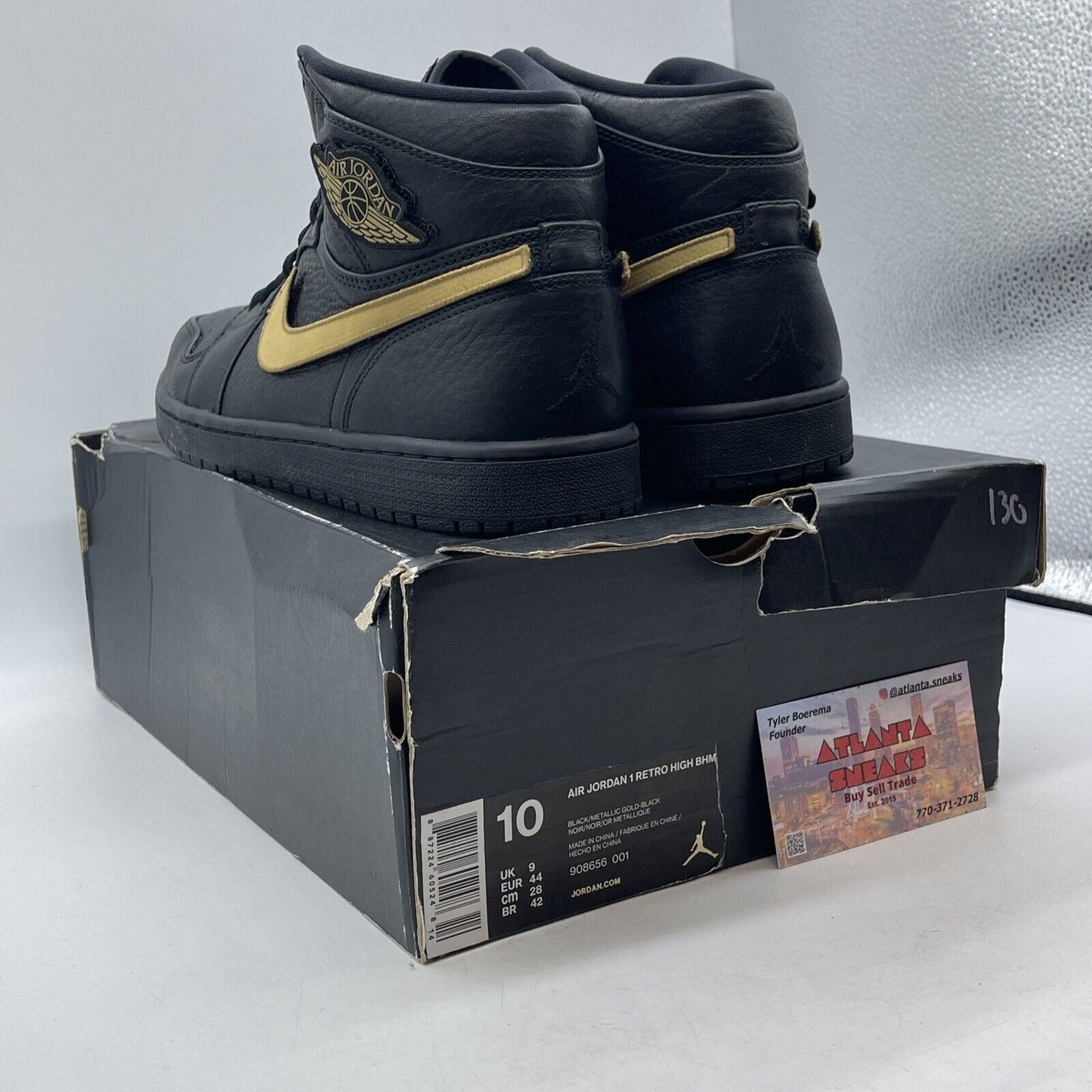 Size 10 - Air Jordan 1 Retro 2017 High BHM  Lack Gold Leather (908656-001)