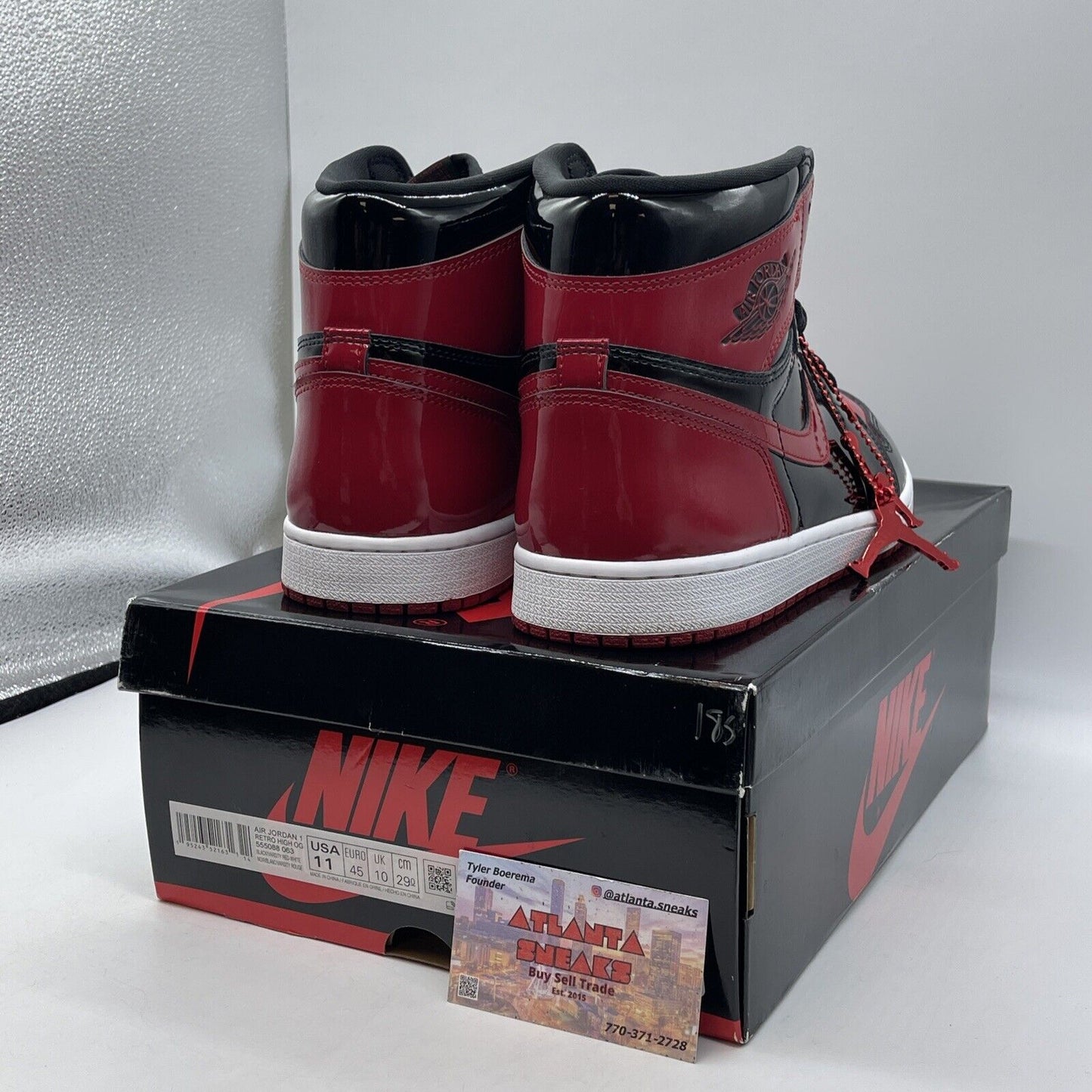 Size 11 - Jordan 1 Retro OG High Patent Bred Red Black Leather (555088-063)