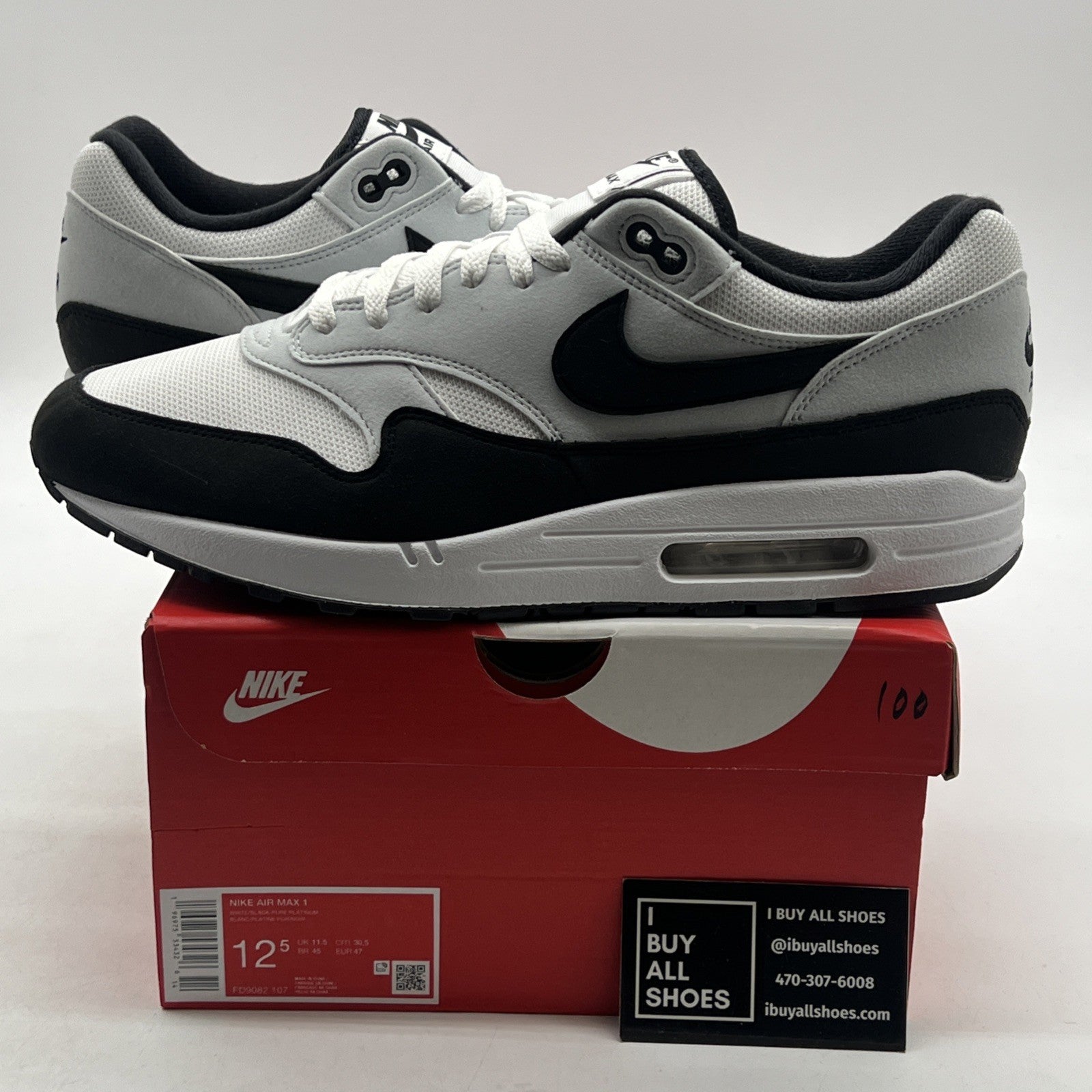 Size 12.5 - Nike Air Max 1 White Black (FD9082-107)