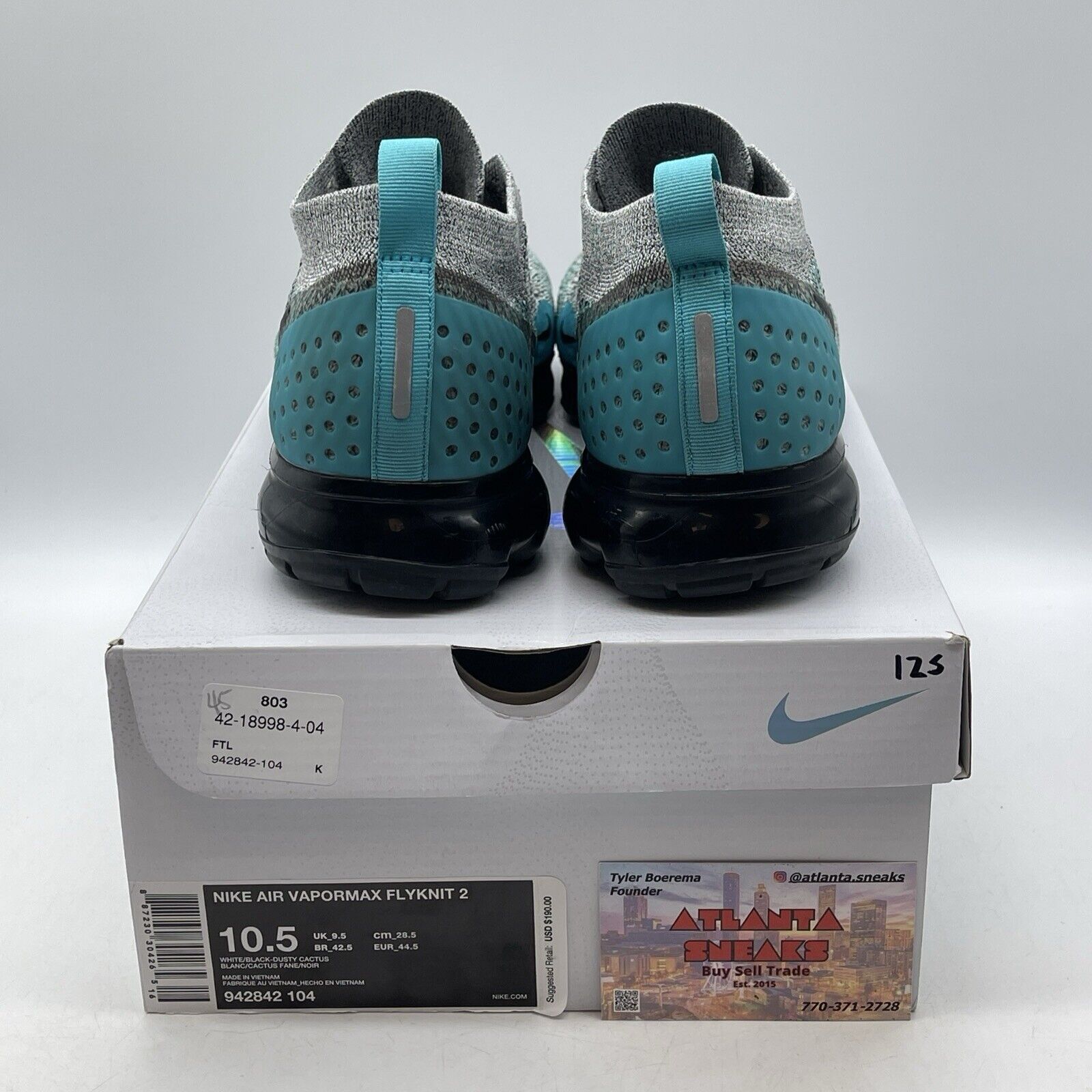 Size 10.5 - Nike Air VaporMax Flyknit 2 Dusty Cactus Blue Black (942842-104)