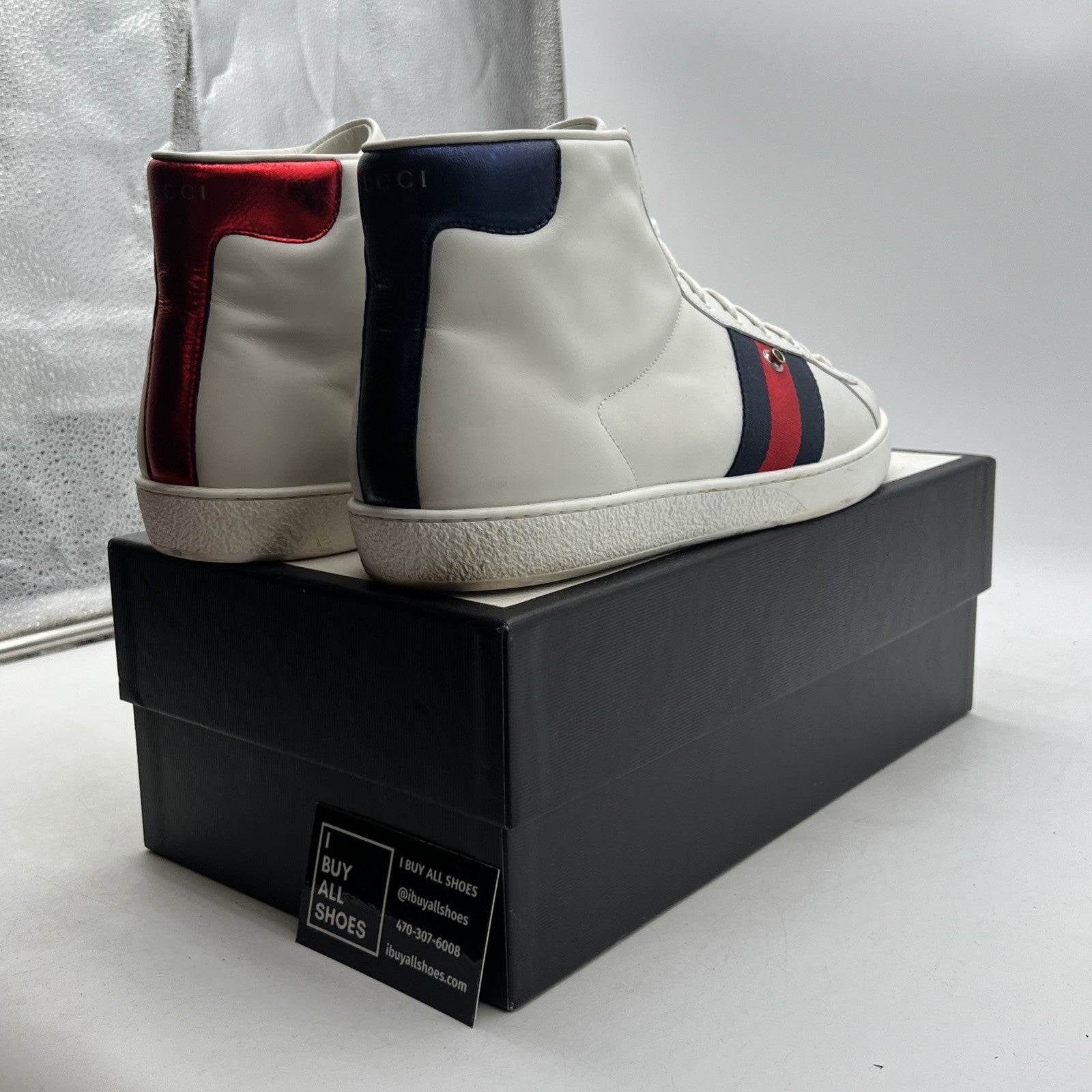 Size 12G - Gucci Ace Sneakers White Leather Shoes High Tops Italy (387993)