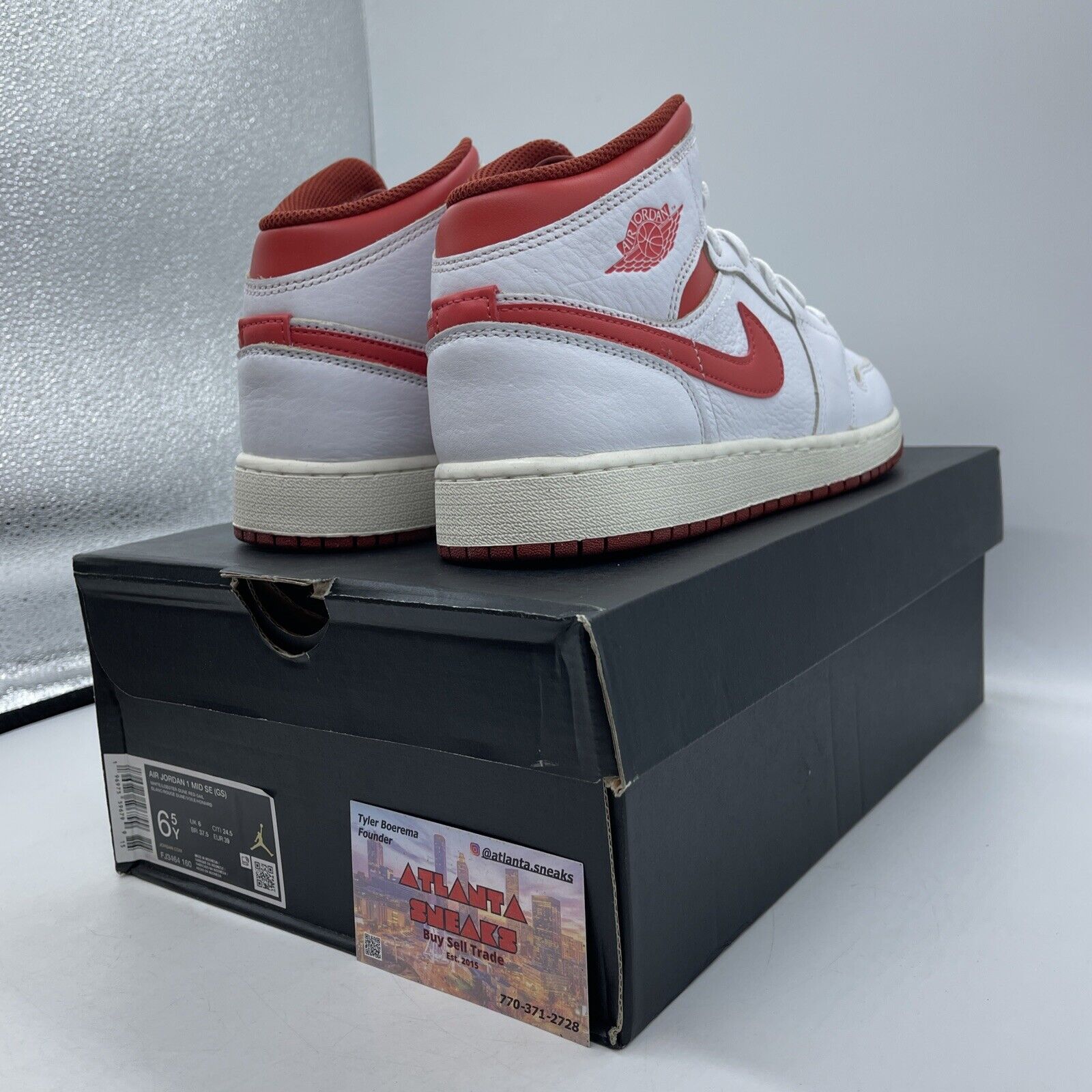 Size 6.5Y - Air Jordan 1 Mid White Dune Red Leather (FJ3464-160)