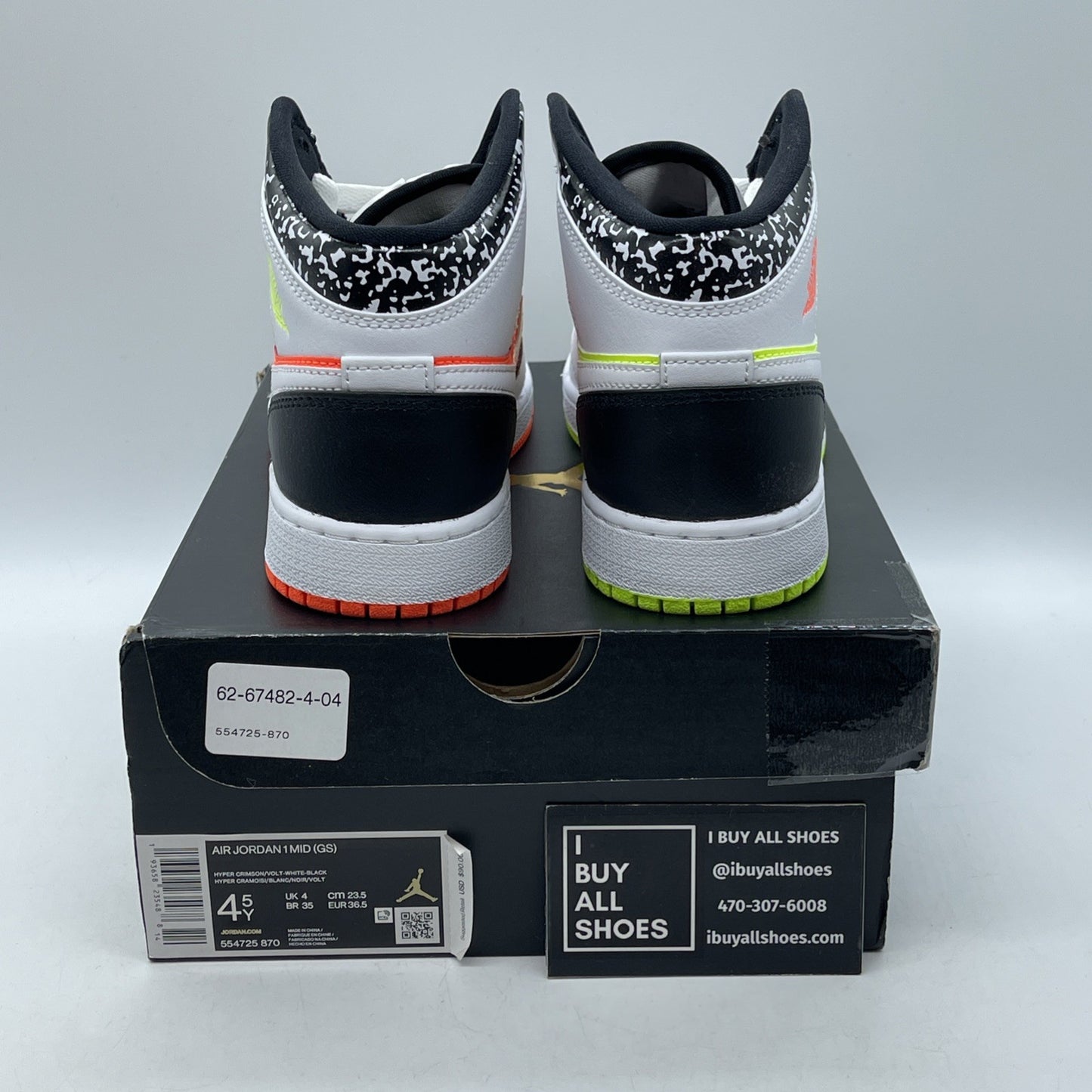 Size 4.5Y (GS) - Jordan 1 Mid Notebook White Orange Black Leather (554725-870)