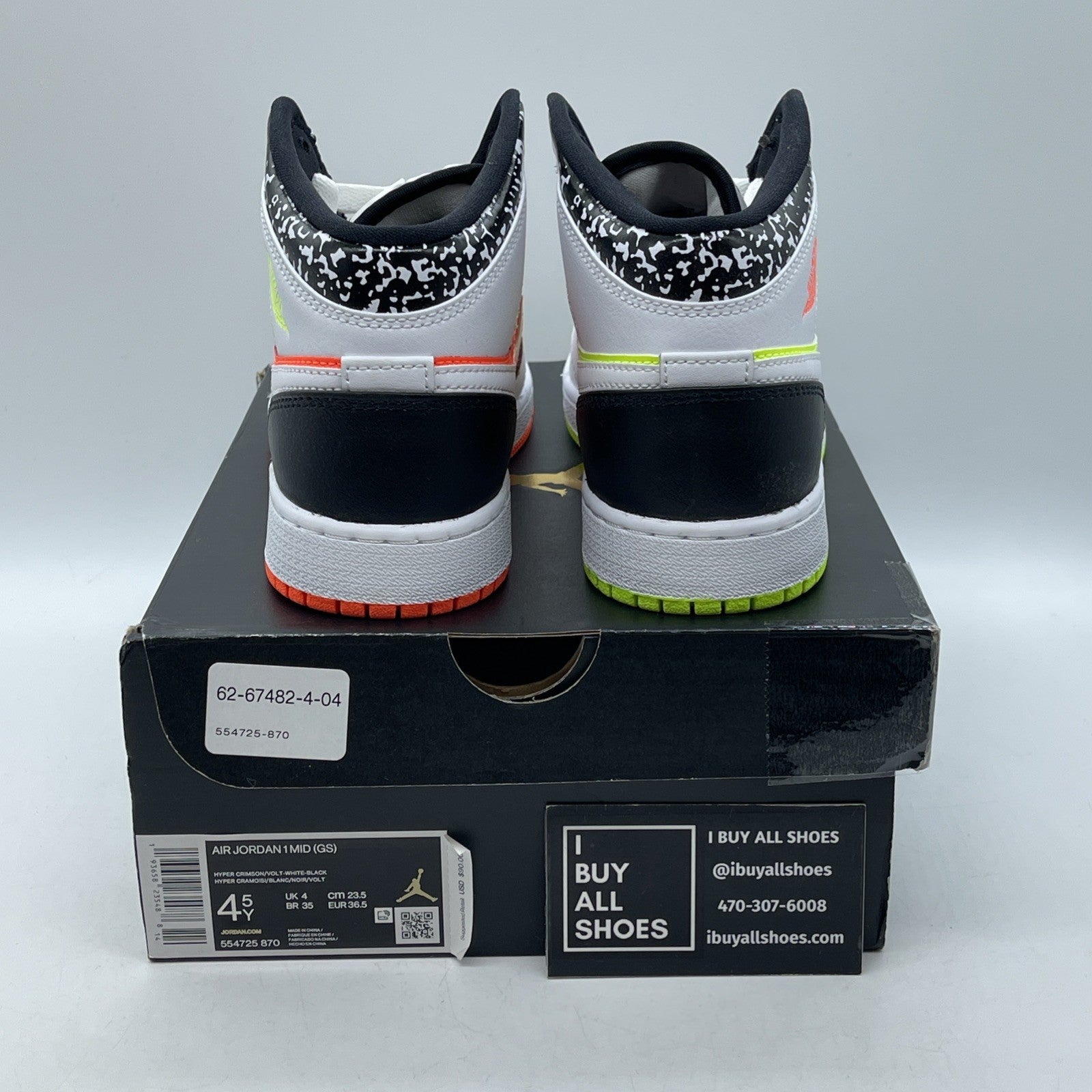 Size 4.5Y (GS) - Jordan 1 Mid Notebook White Orange Black Leather (554725-870)