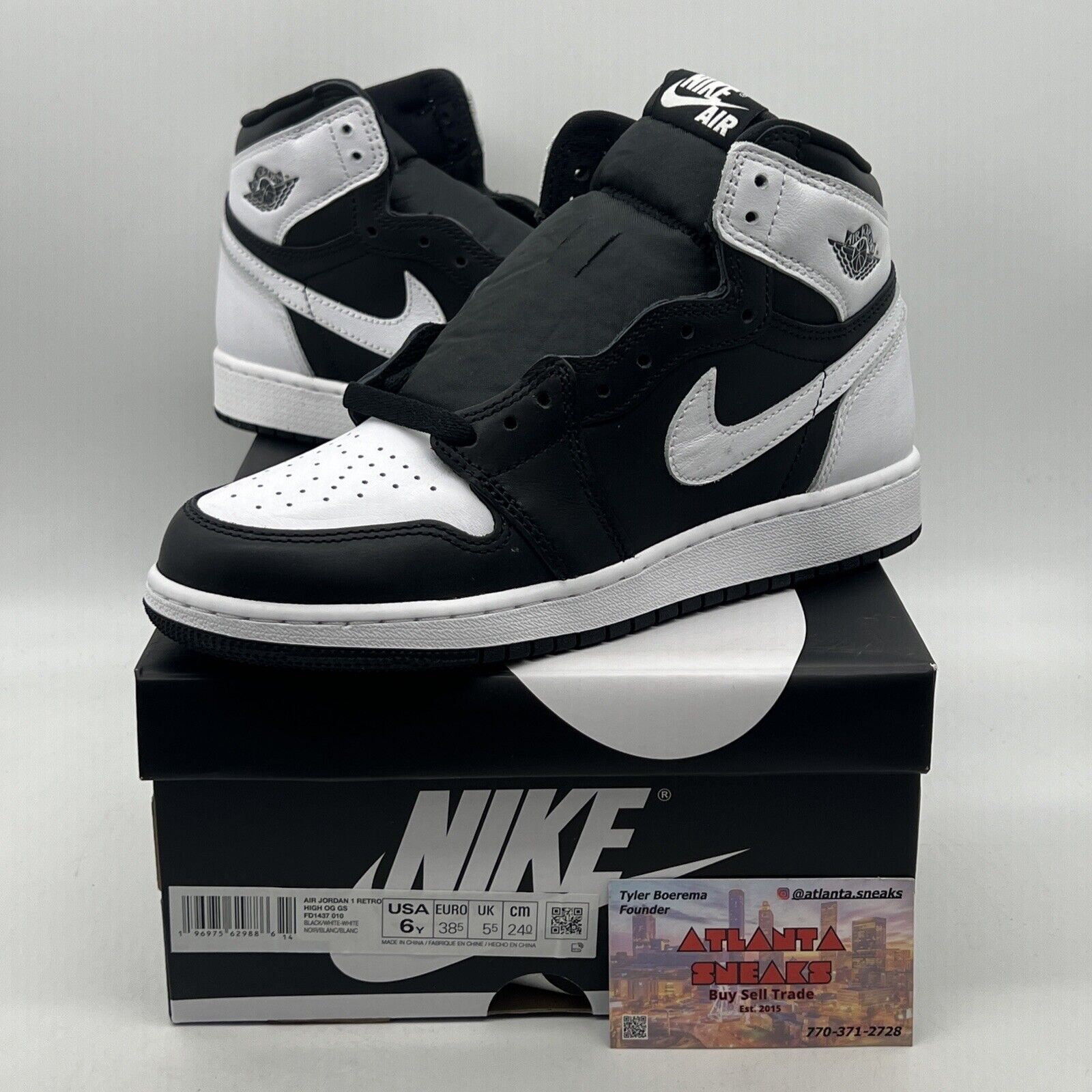 Size 6 (GS) - Jordan 1 OG High Black/White 2024 Leather (FD1437-010)