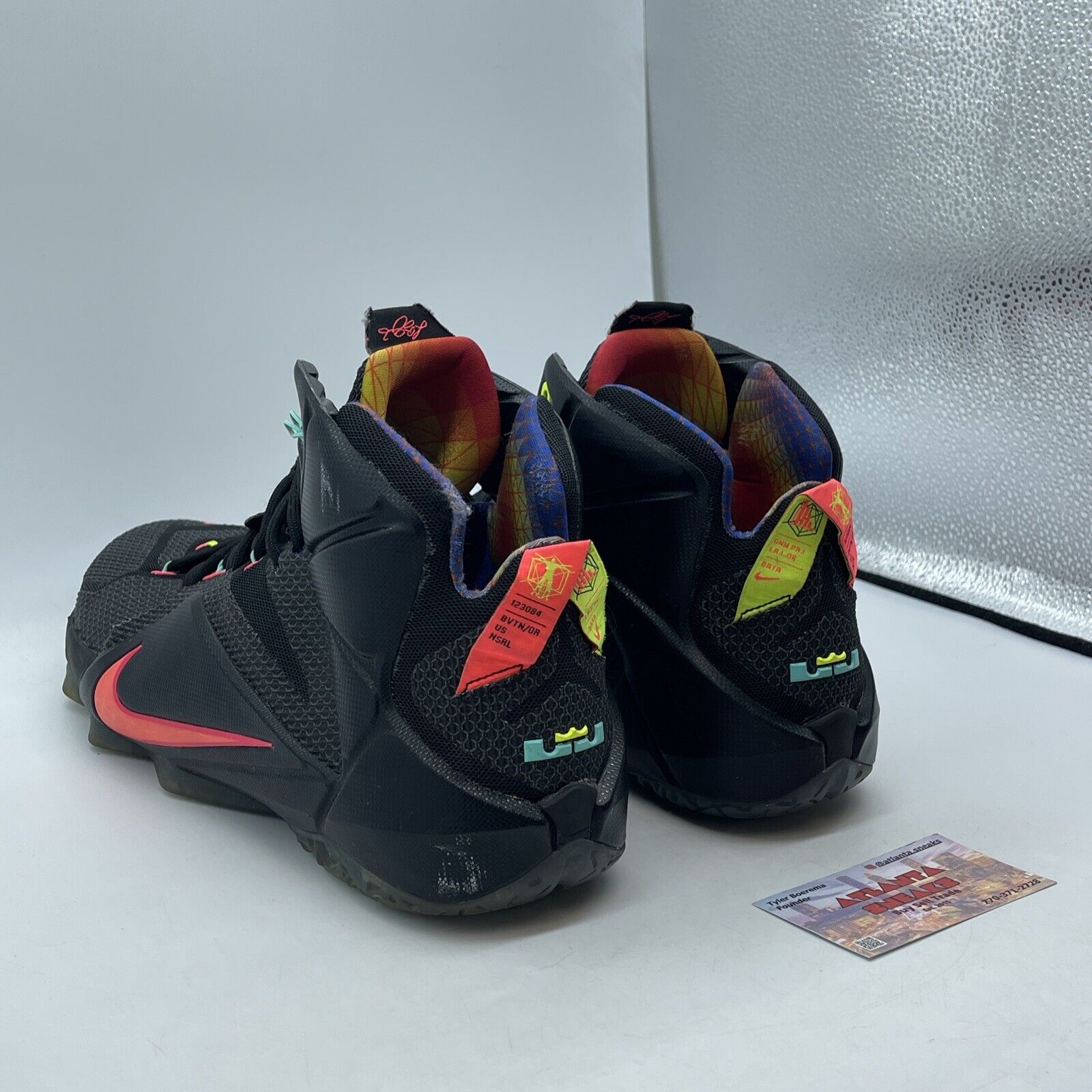 Size 14 - Nike LeBron 12 Data Black Pink Yellow Blue Green  - (684593-068)