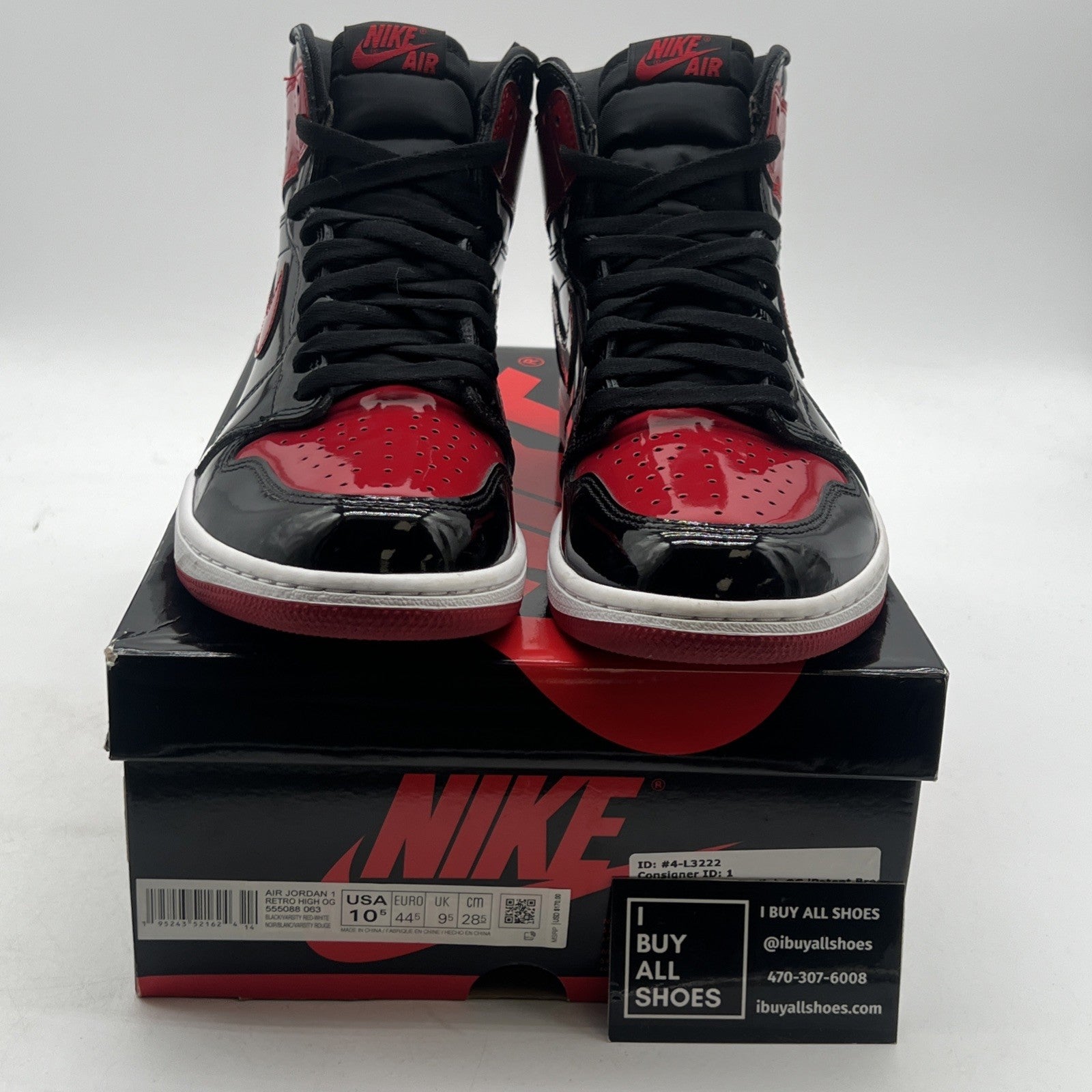 Size 10.5 - Air Jordan 1 Retro OG High Patent Bred (555088-063)