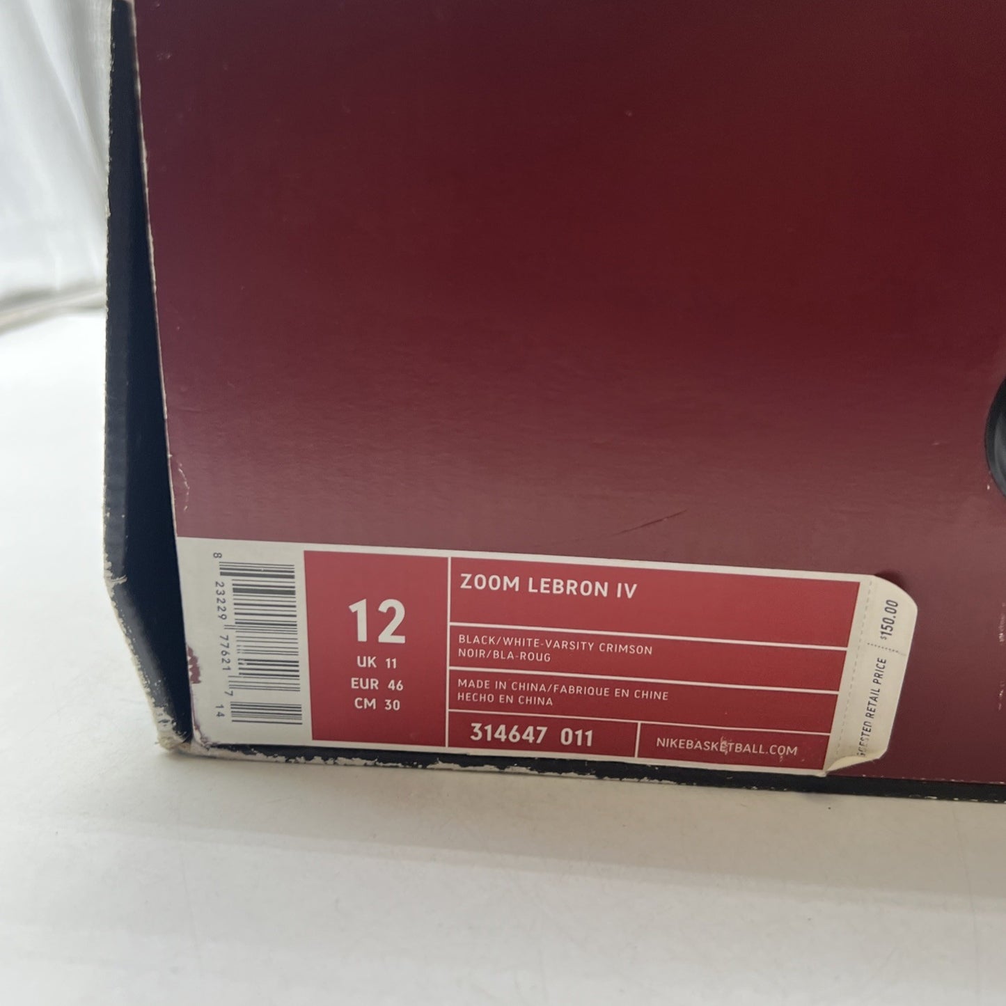 Size 12 - Nike Zoom LeBron 4 Black White Red (314647-011)