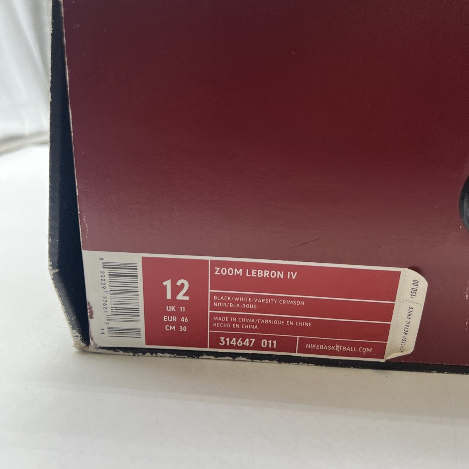 Size 12 - Nike Zoom LeBron 4 Black White Red (314647-011)