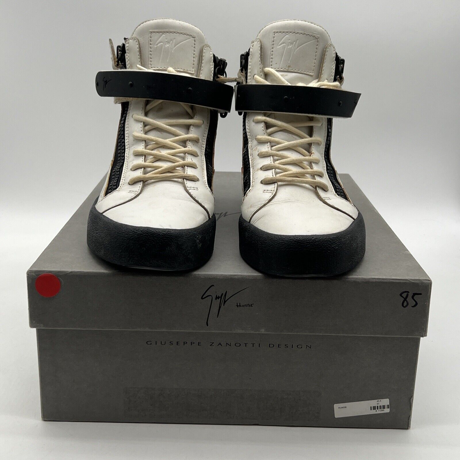 Size 10.5 - White Leather GUISEPPE ZANOTTI High Top Sneakers w/ Dbl Zippers