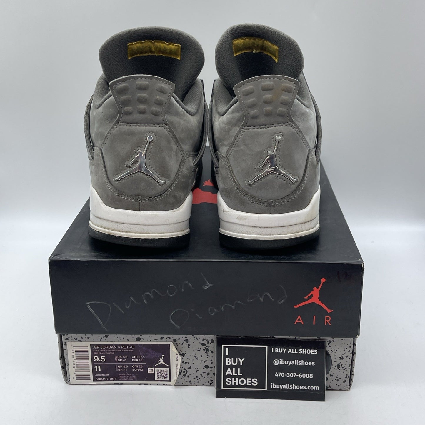 Size 9.5 - Jordan 4 Retro Low Cool Grey Silver White Suede (308497-007)