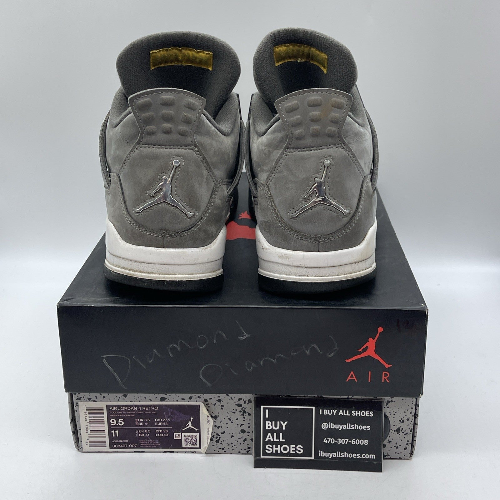 Size 9.5 - Jordan 4 Retro Low Cool Grey Silver White Suede (308497-007)