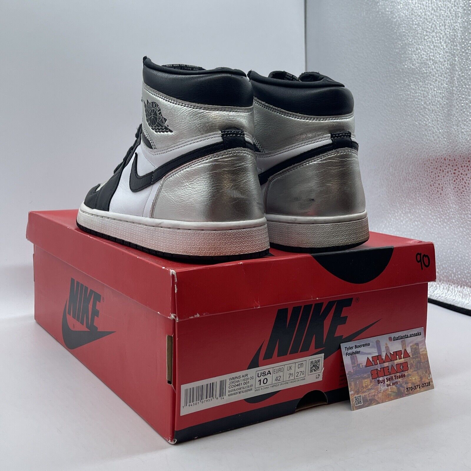Size 10 - Jordan 1 High OG Metallic Silver Black White (CD0461-001)