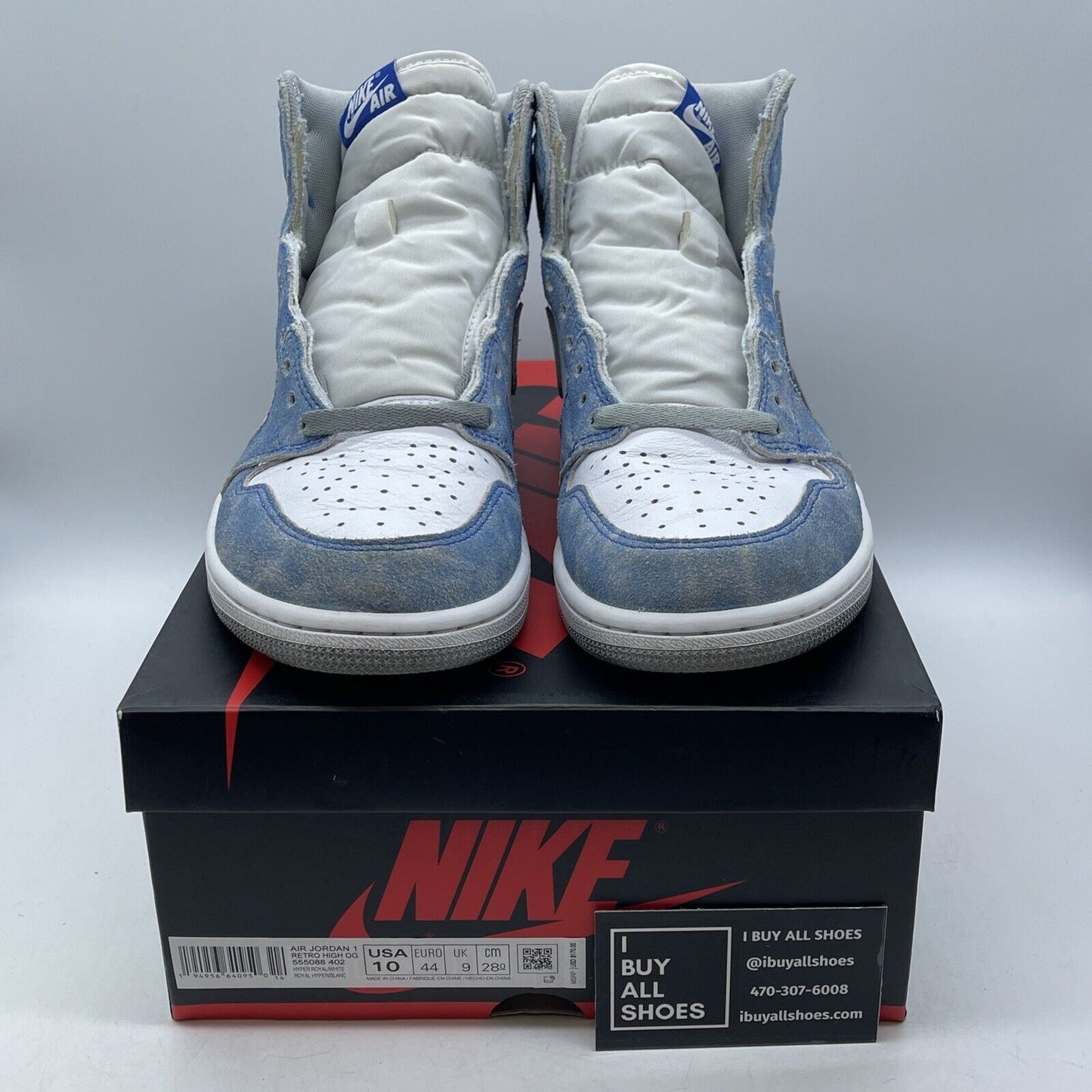Size 10 - Jordan 1 Retro OG High Hyper Royal Blue Grey Suede Leather (555088-402