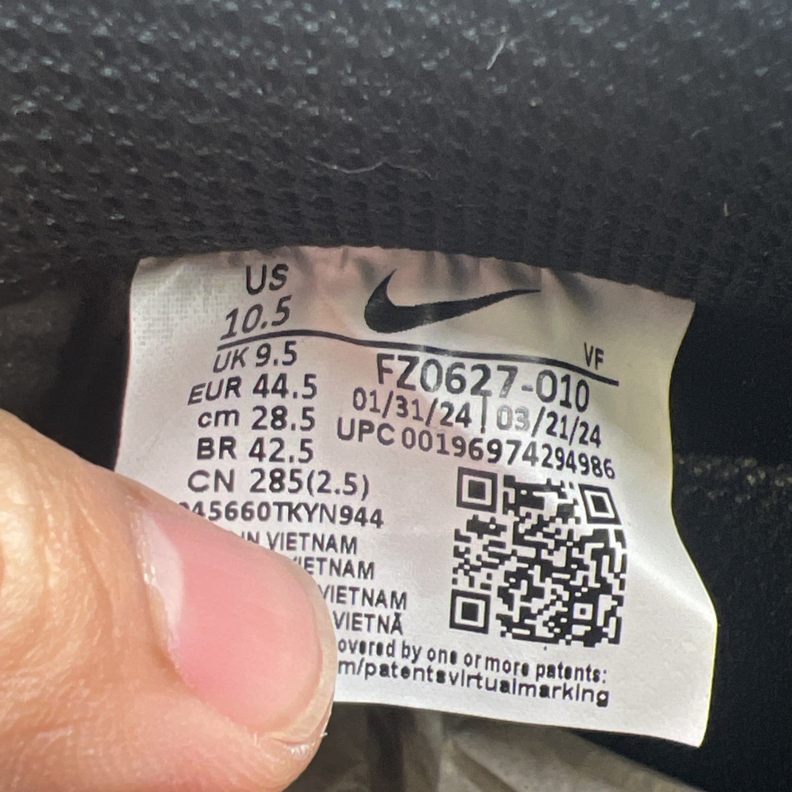 Size 10.5 - Nike Air Force 1 '07 Black White (FZ0627-010)