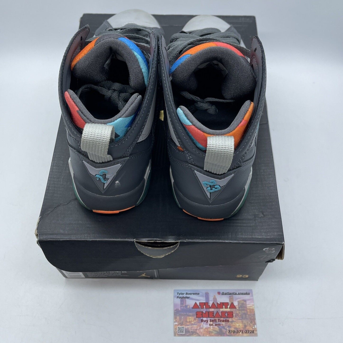 Size 6Y - Jordan 7 Retro High Barcelona Days Grey Blue Orange Suede (304774-016)