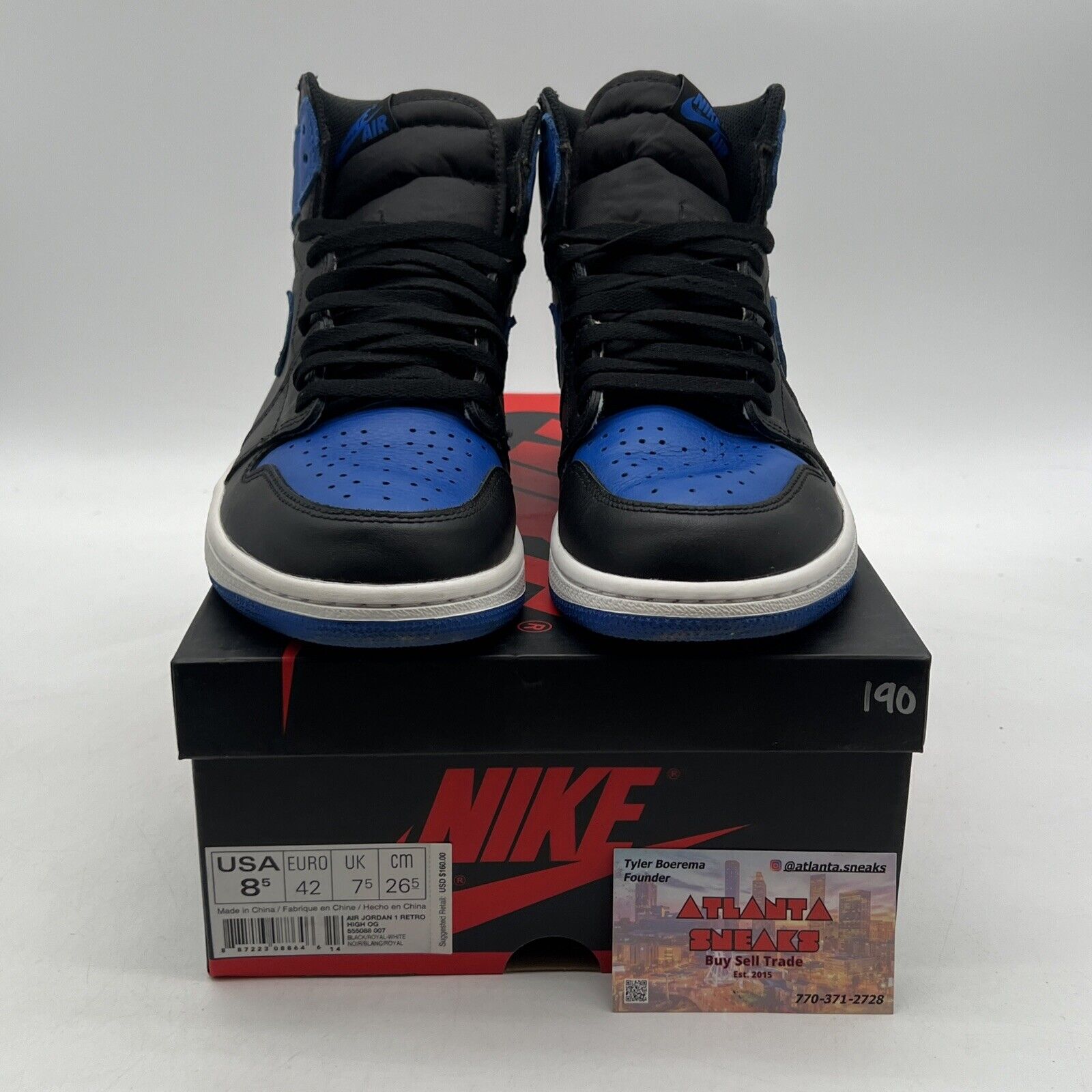 Size 8.5 - Jordan 1 Retro OG High Royal Black White Leather (555088-007)