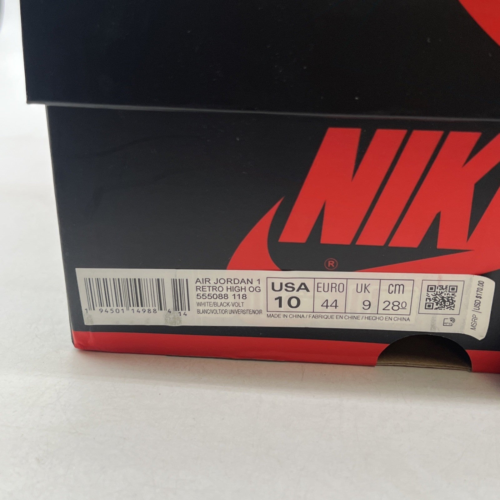 Size 10 - Air Jordan 1 Retro High OG Volt (555088-118)