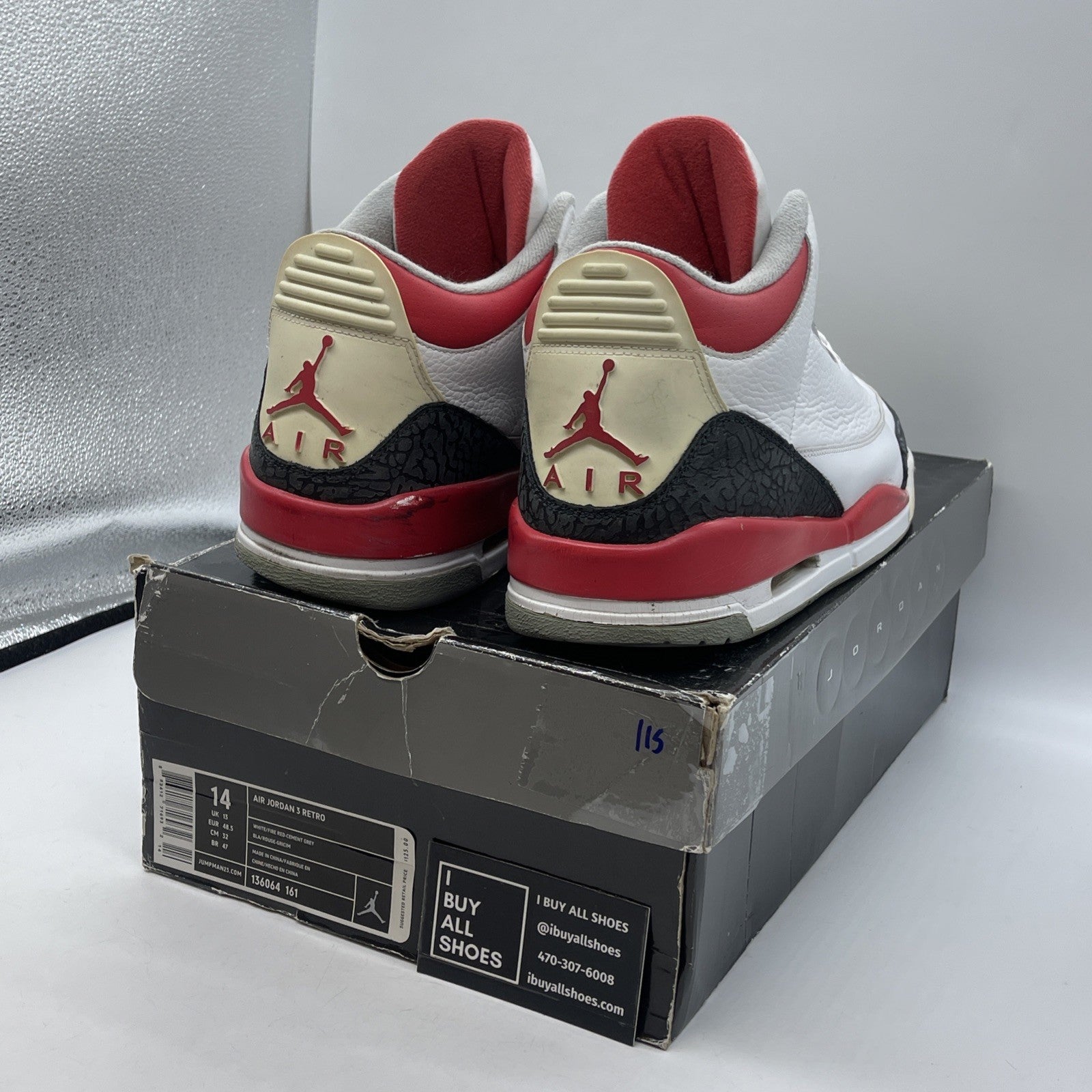 Size 14 - Air Jordan 3 Retro 2007 Fire Red White Grey Leather (136064-161)