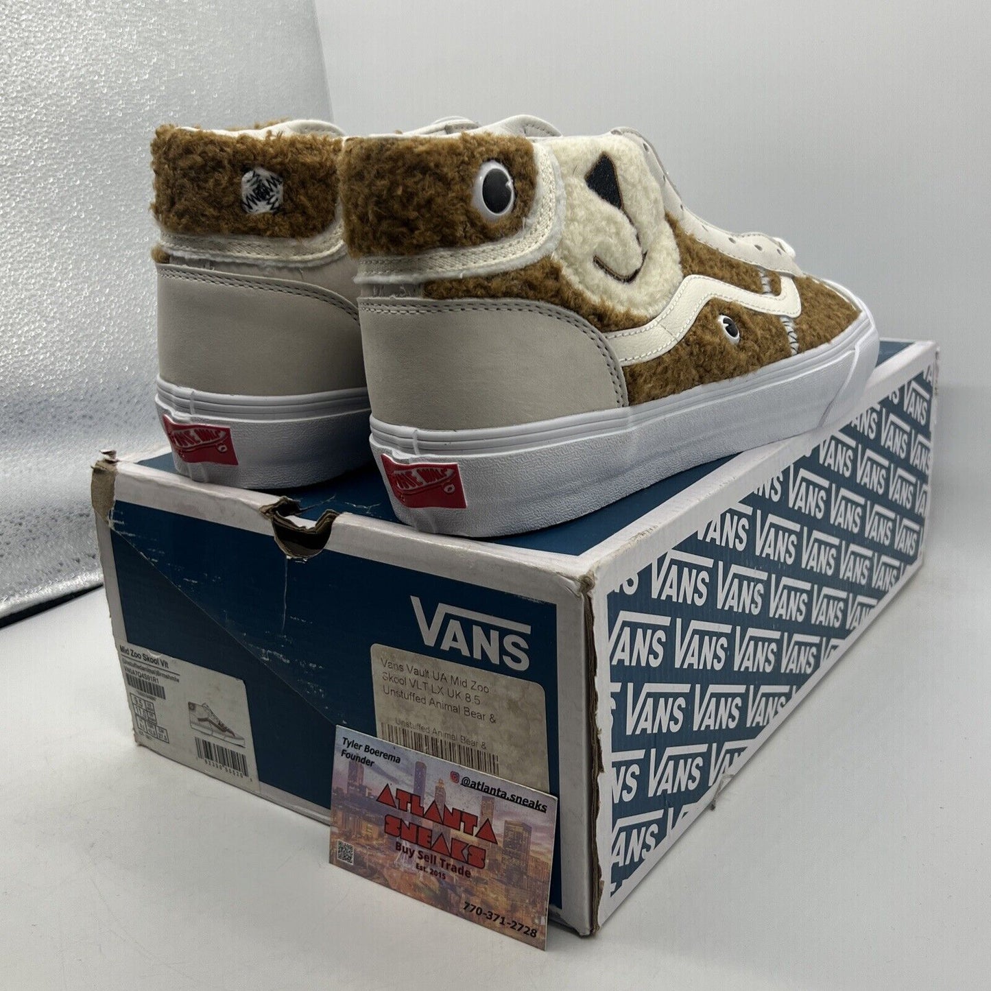 Size 9.5 - VANS Mid Zoo Skool Unstuffed Animal Bear White (VN0A7Q4S91R1)