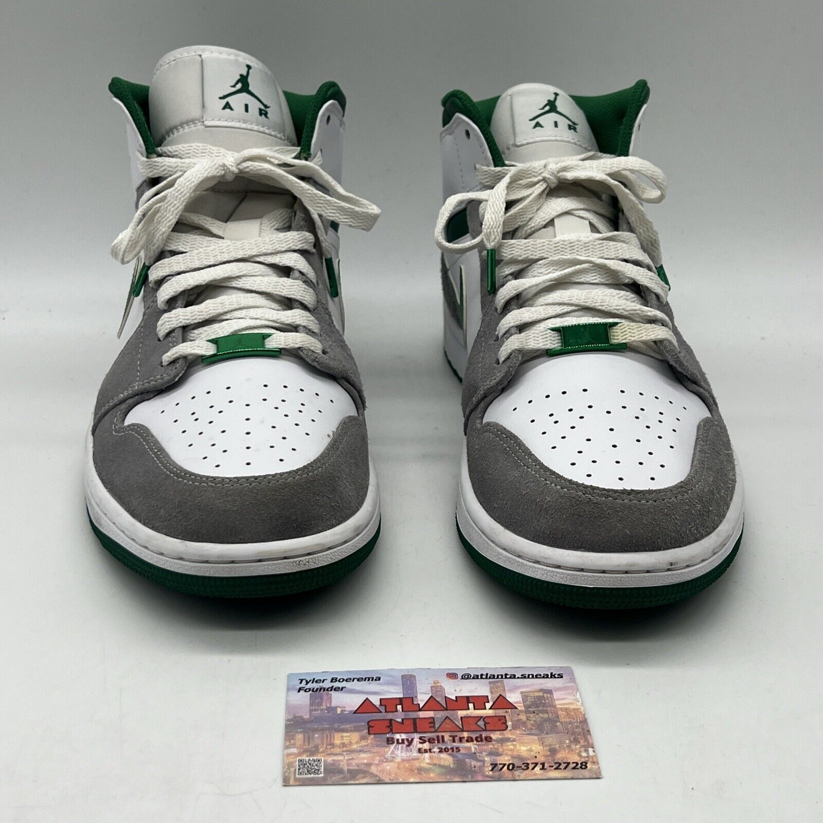 Size 9.5 - Air Jordan 1 SE Grey Pine Green White Leather Grey Used