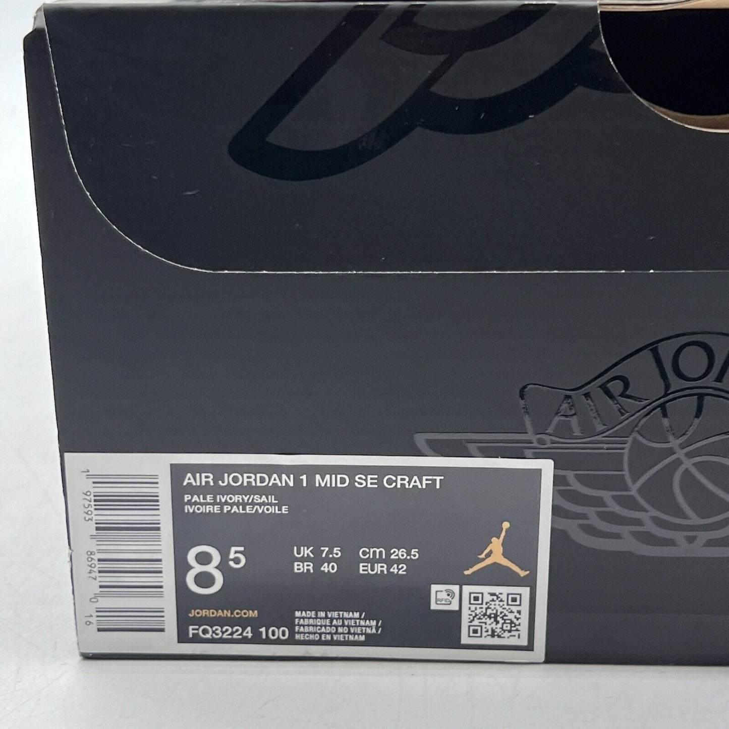 Size 8.5 - Air Jordan 1 SE Craft Mid Pale Ivory Suede (FQ3224-100).
