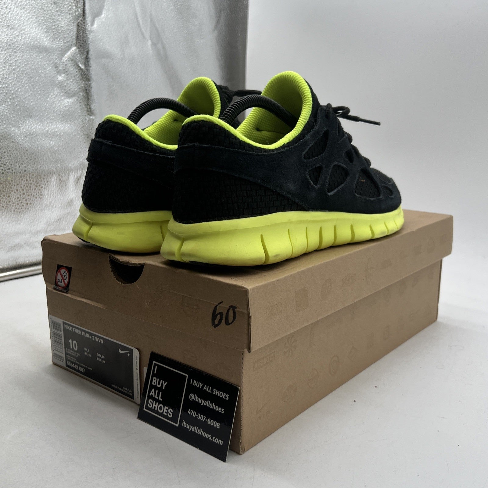 Size 10 - Nike Free Run+ Woven WVN Sneakers Black Volt (555442-007)