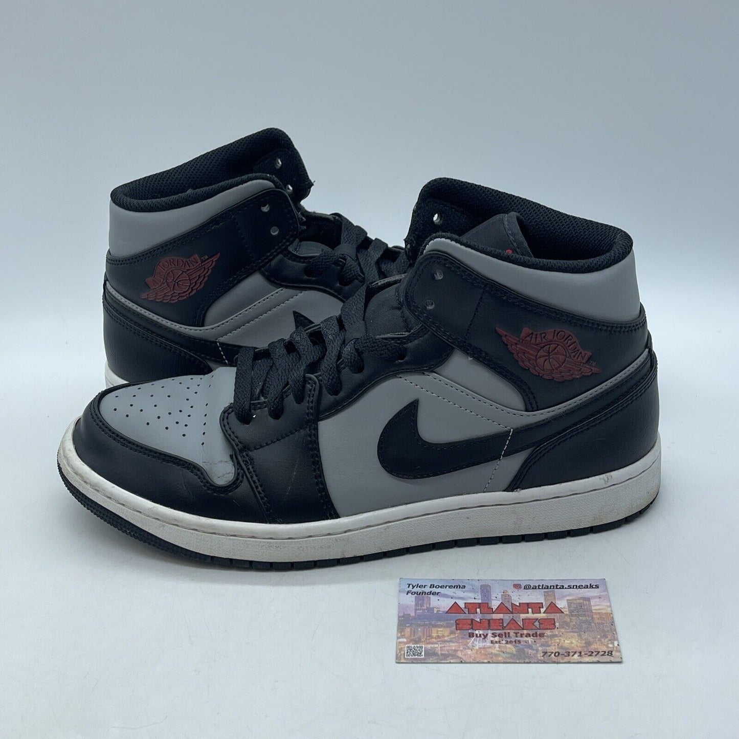 Size 9.5 - Jordan 1 Mid Shadow Grey Black White Leather (554724-096)