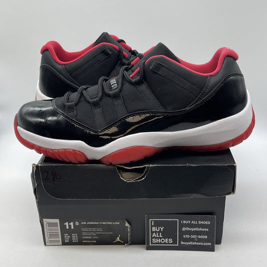 Size 11.5 - Air Jordan 11 Retro 2015 Low Bred Black Leather (528895-012)