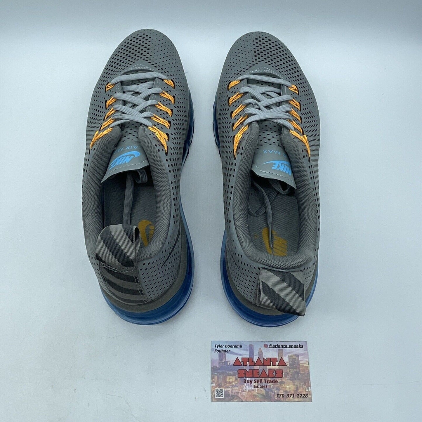 Size 11 - Nike Air Max 90 Motion Wolf Grey Blue Yellow Black (631767-004)