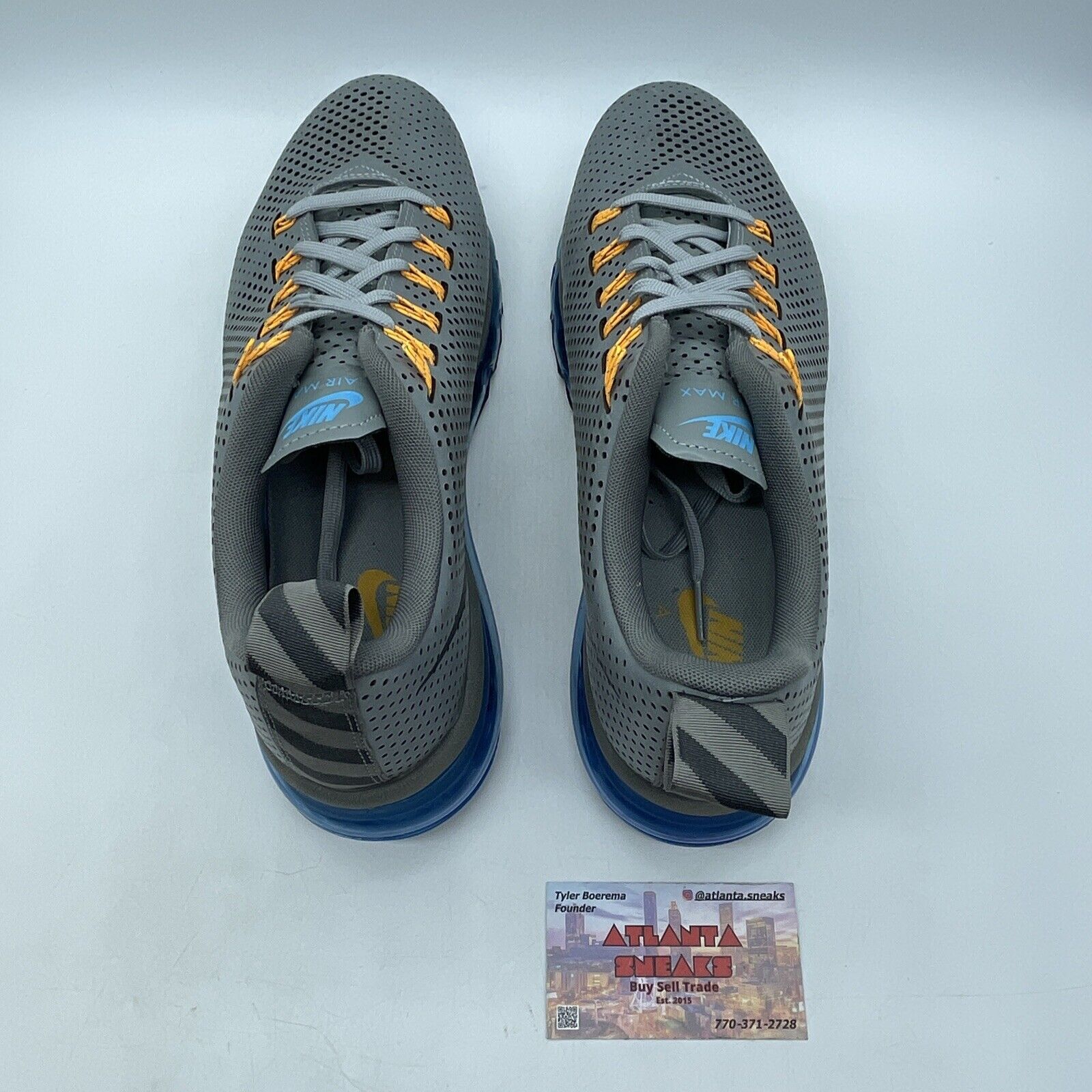 Size 11 - Nike Air Max 90 Motion Wolf Grey Blue Yellow Black (631767-004)