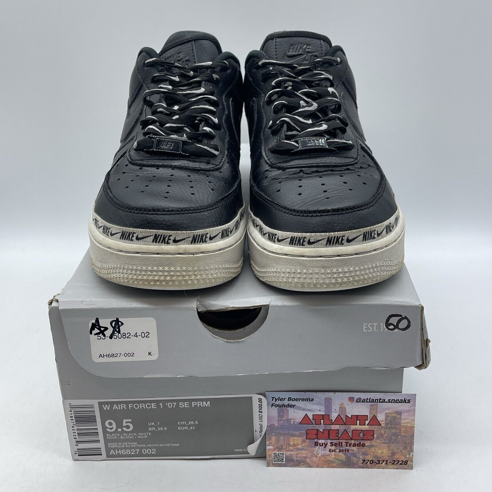 Size 9.5 - Nike Air Force 1 Low Ribbon Pack Black White Leather (AH6827-002)