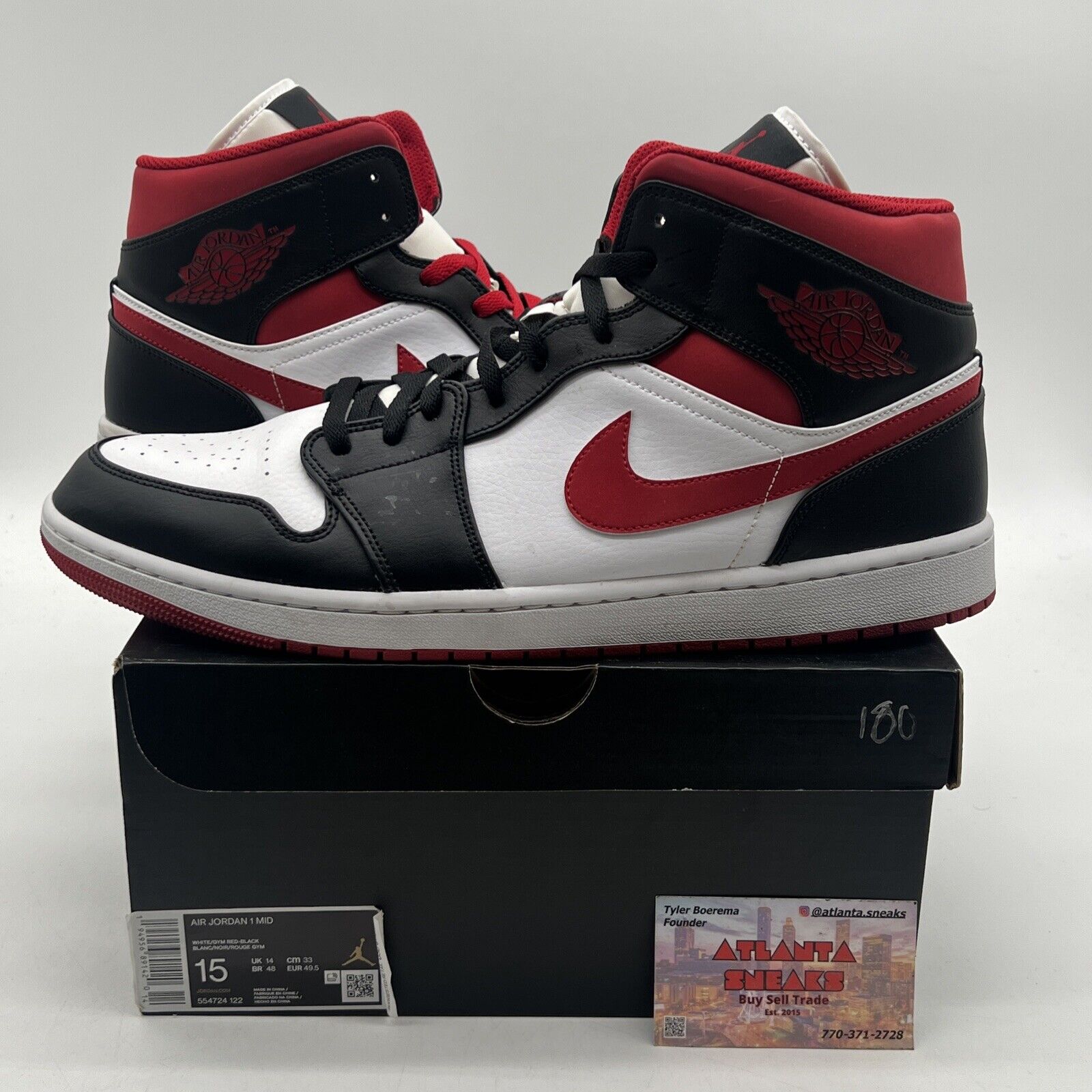 Size 15 - Air Jordan 1 Mid Black Gym Red White Leather (554724-122)