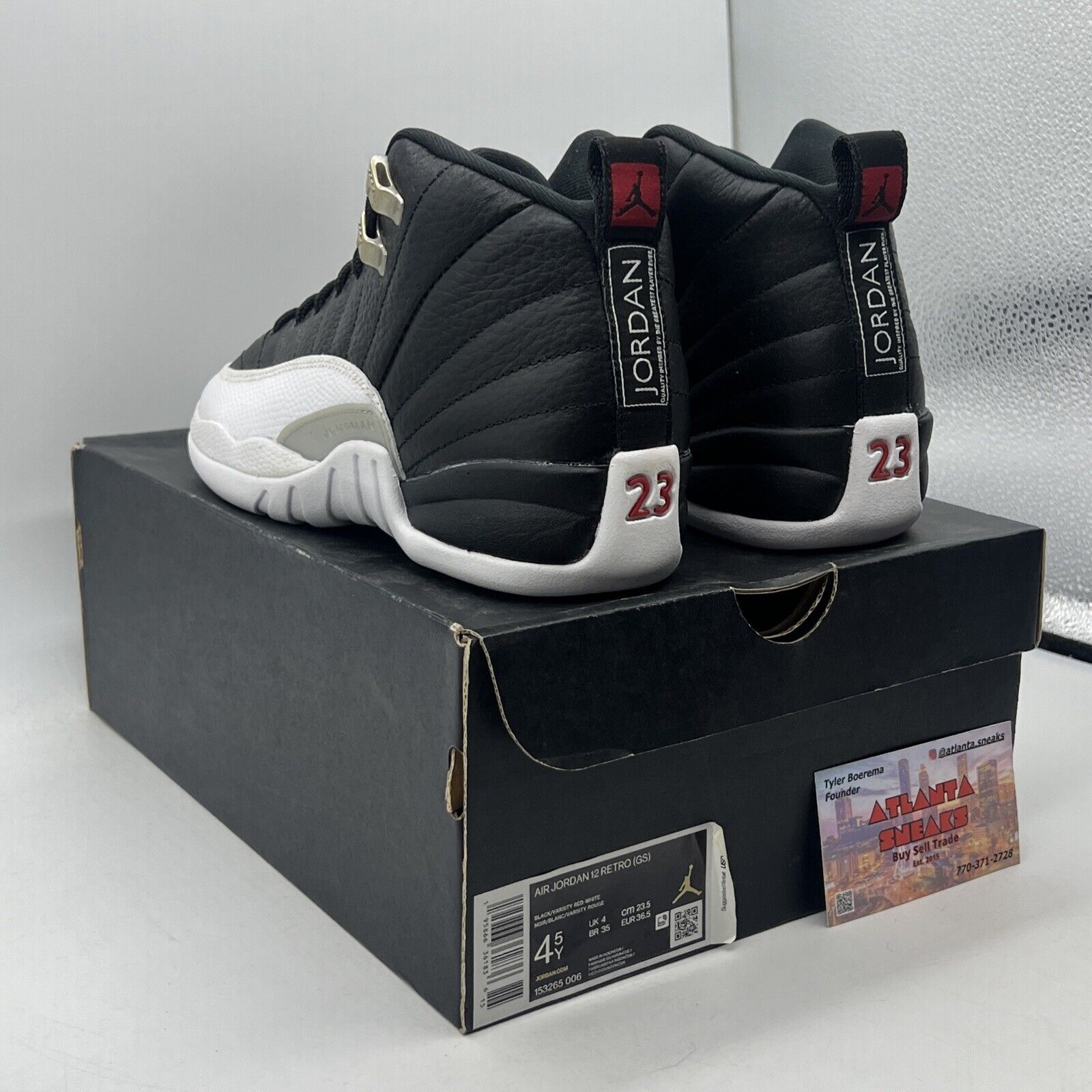 Size 4.5 - Jordan 12 Retro Mid Playoff Black White Leather (153265-006)