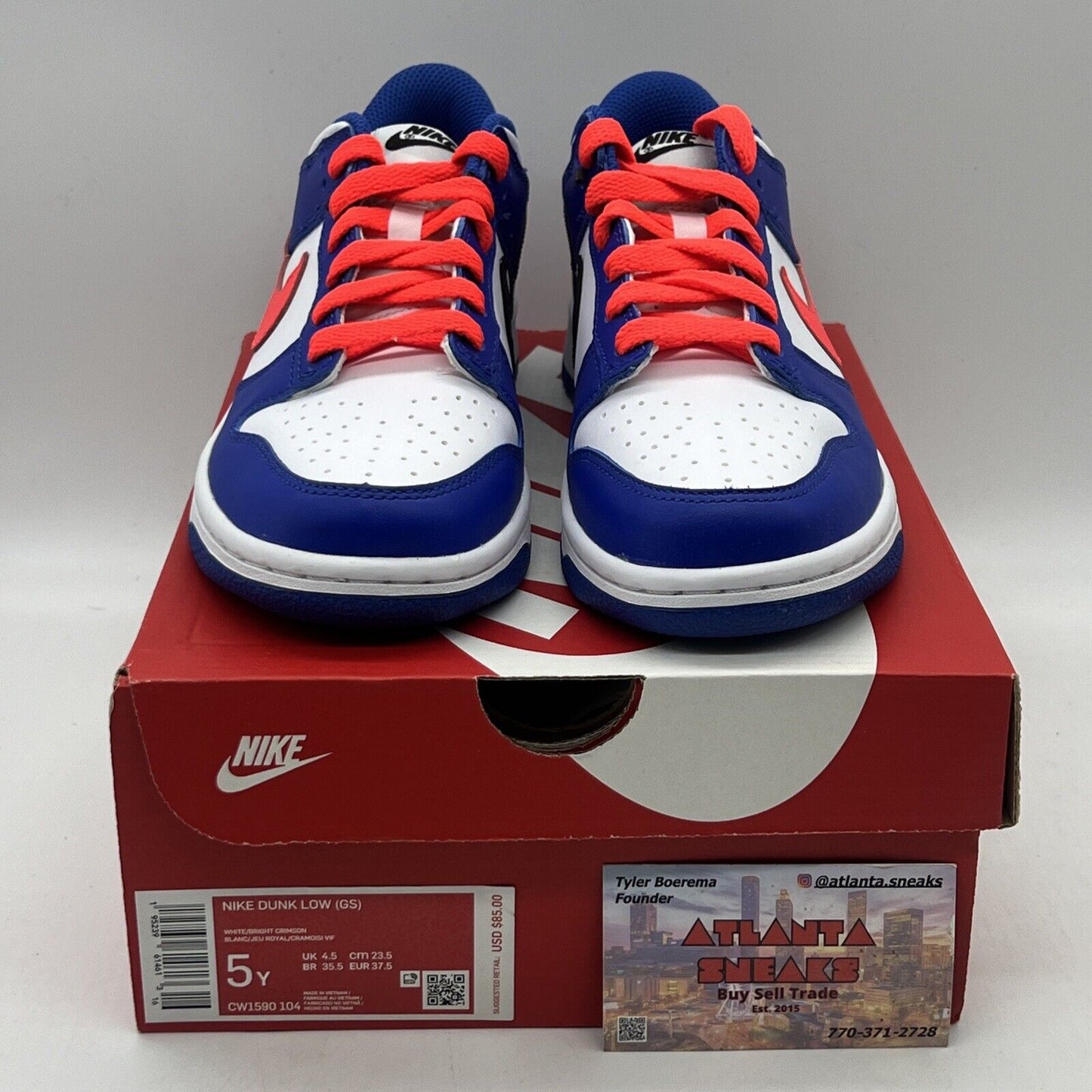 Size 5Y - Nike Dunk Low GS Game Royal 2021 - CW1590104 Brand New Og All White