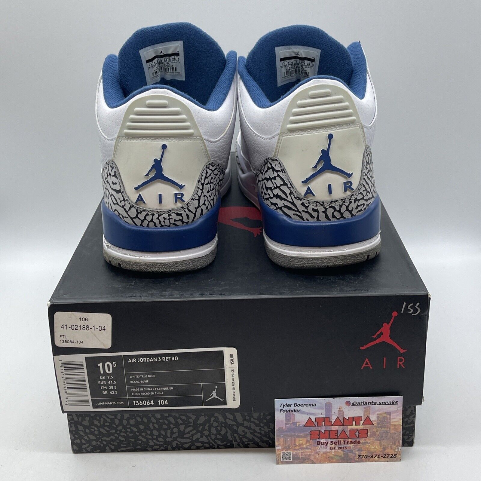 Size 10.5 - Air Jordan 3 Retro 2011 True Blue White Leather Suede (136064-104)