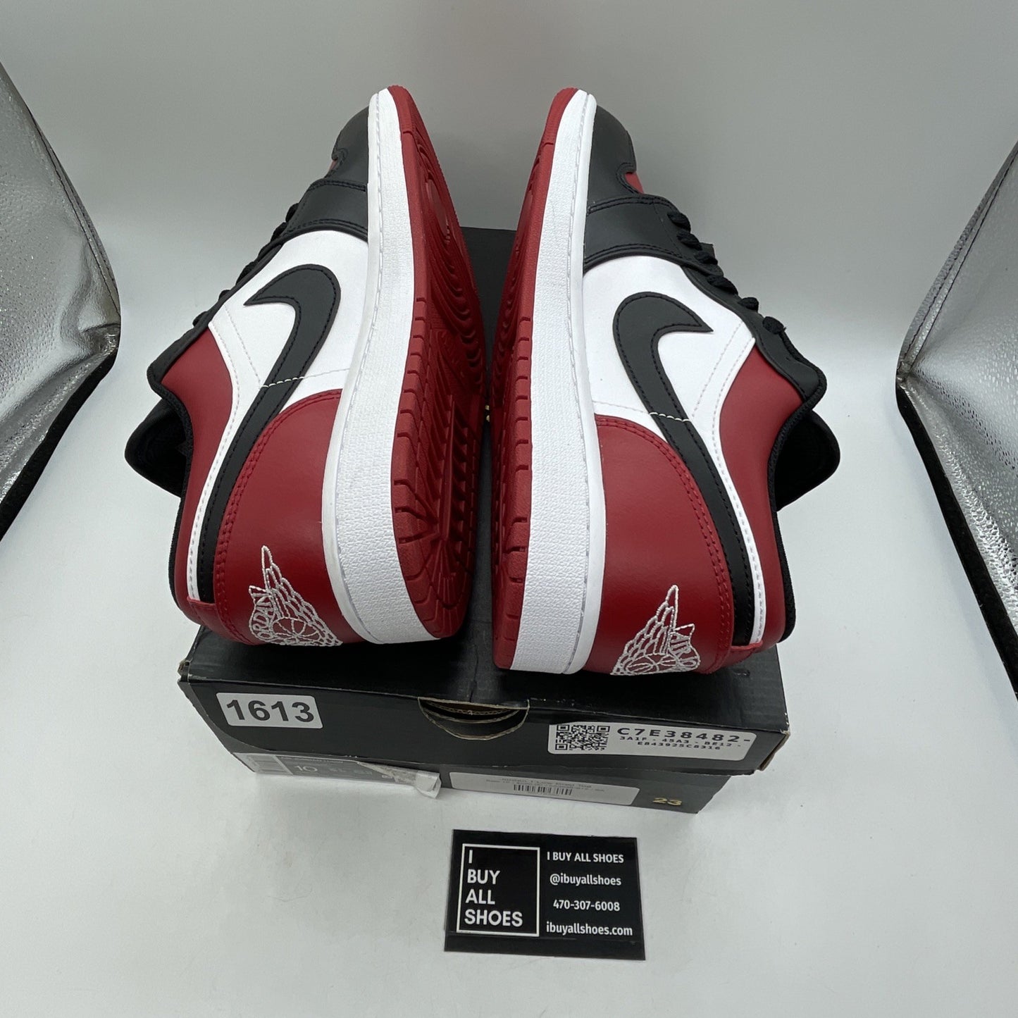 Size 10 - Air Jordan 1 Low Bred Toe Red White Black Leather (553558-612)